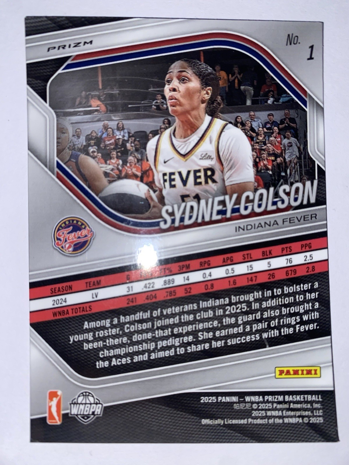 2025 Panini WNBA Prizm Basketball Orange Velocity Prizm #1 Sydney Colson