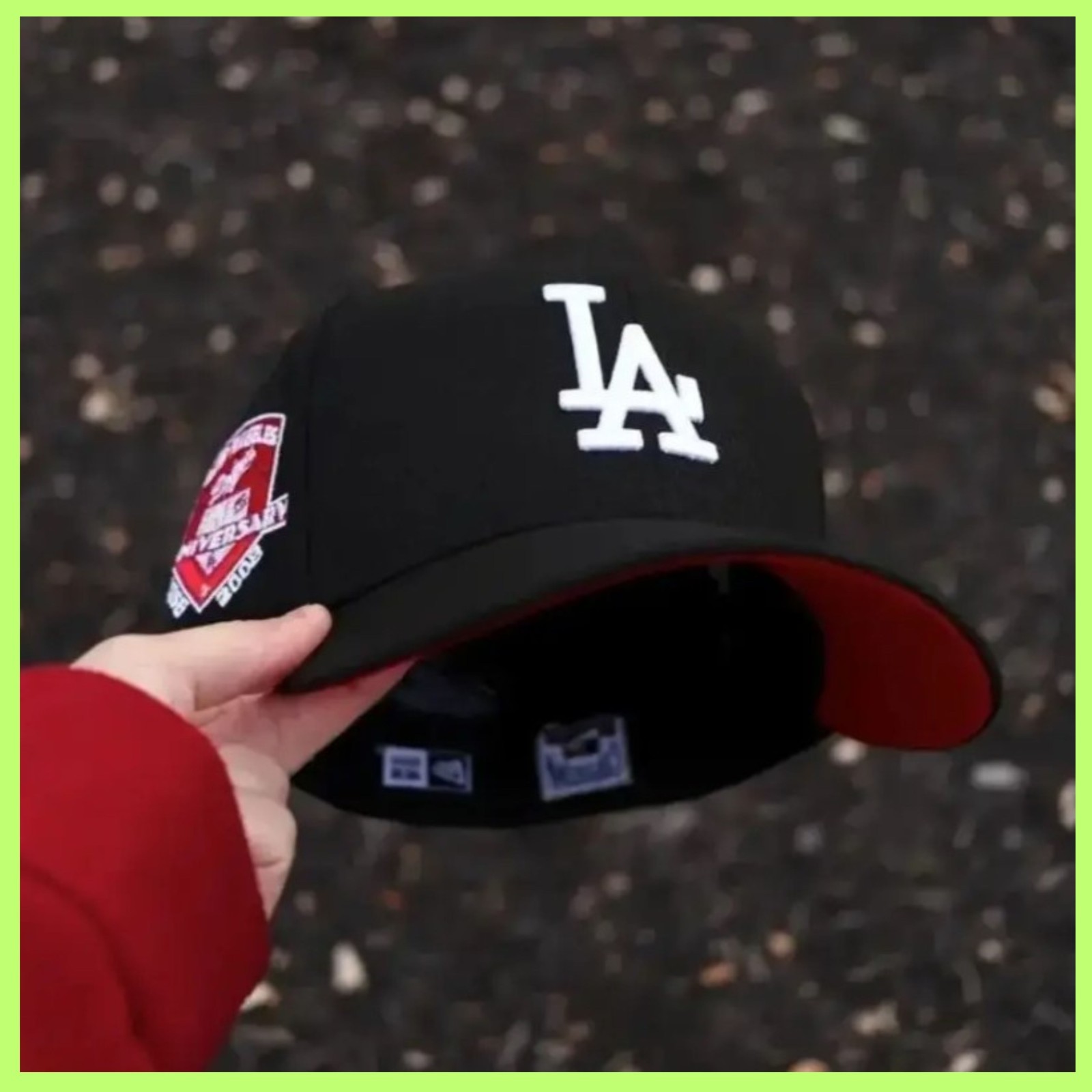 Black Los Angeles Dodgers 9FORTY Snapback Hat, White Embroidered LA Logo & Red