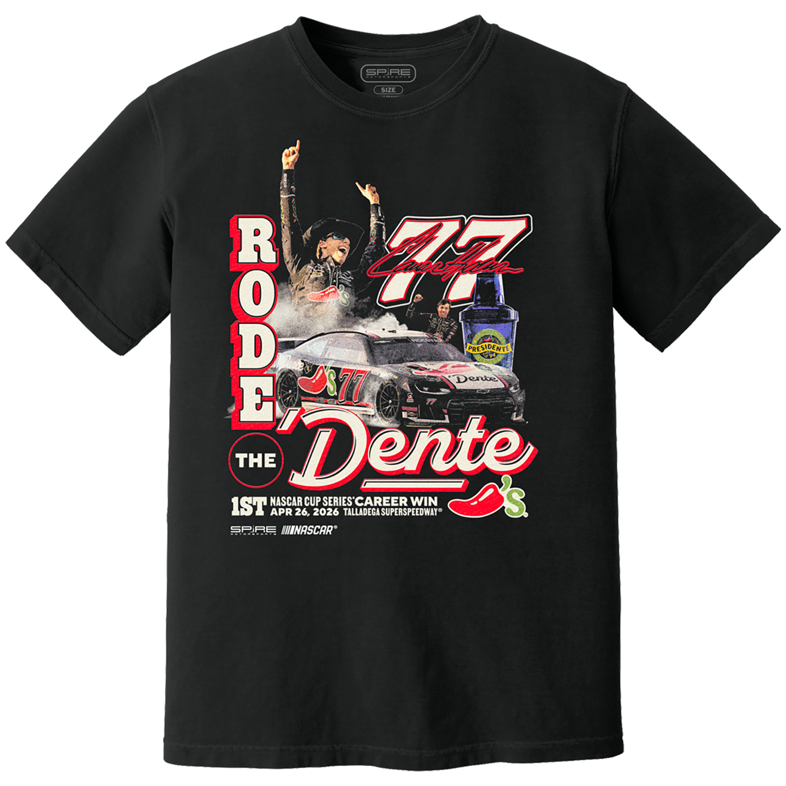 NEW CARSON HOCEVAR #77 CHILIS NASCAR FIRST WIN BLACK SHORT SLEEVE TEE SHIRT 5000