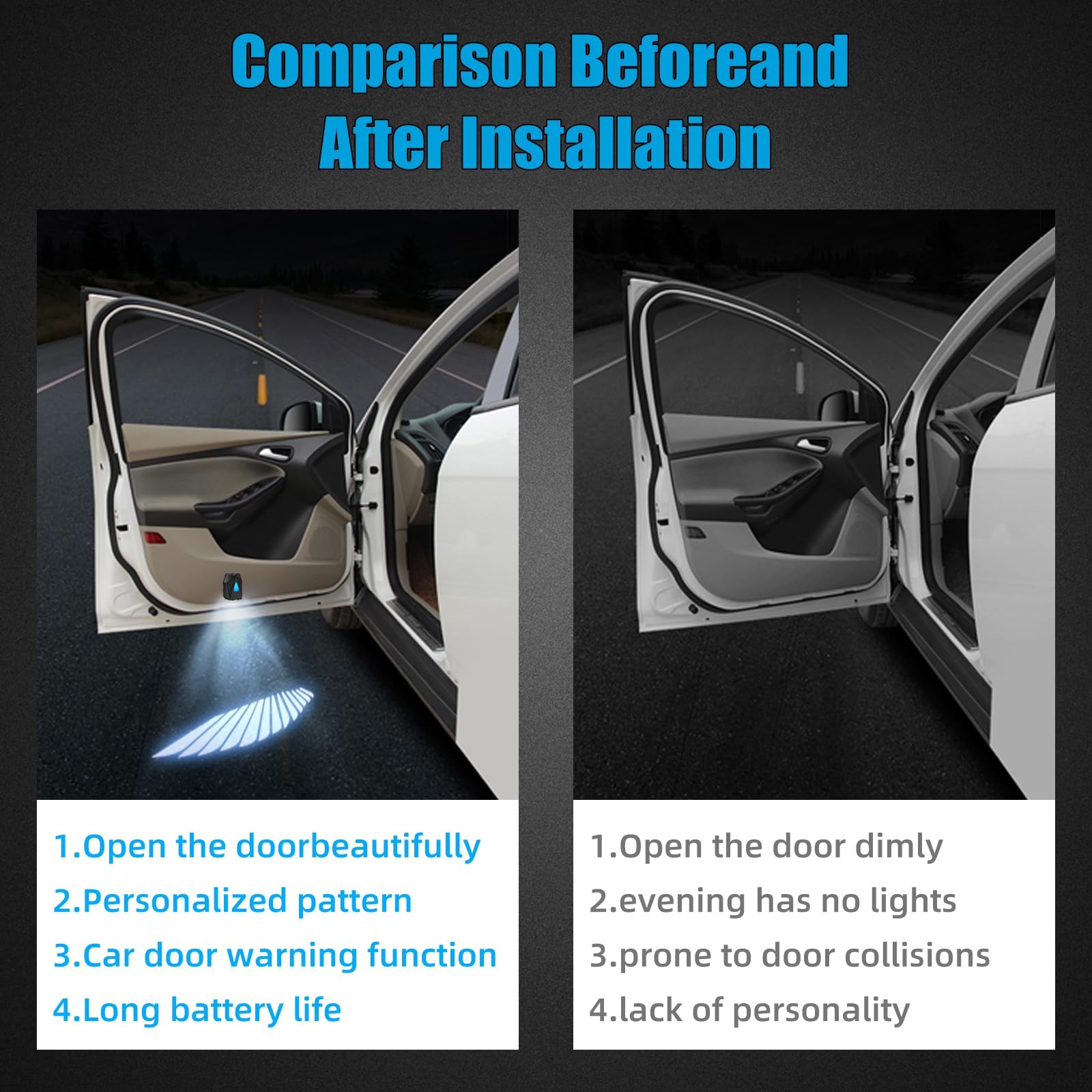 FUNGORGT 2Pcs Car Door Light – Courtesy Light Car Door Welcome Light Rechargeabl
