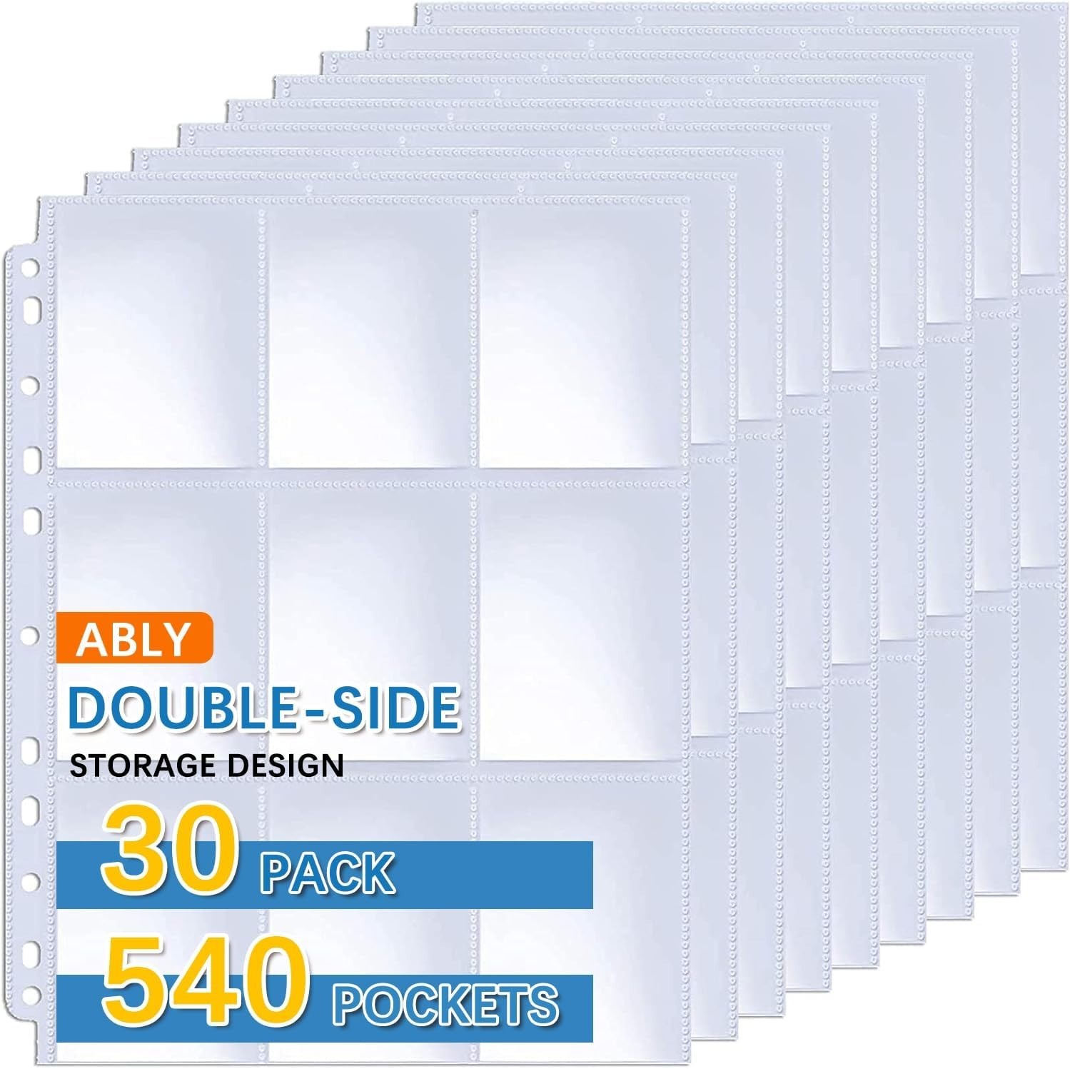 540 Pockets Double-Sided Trading Card Pages Sleeves 9-Pocket Clear Plastic Ga…