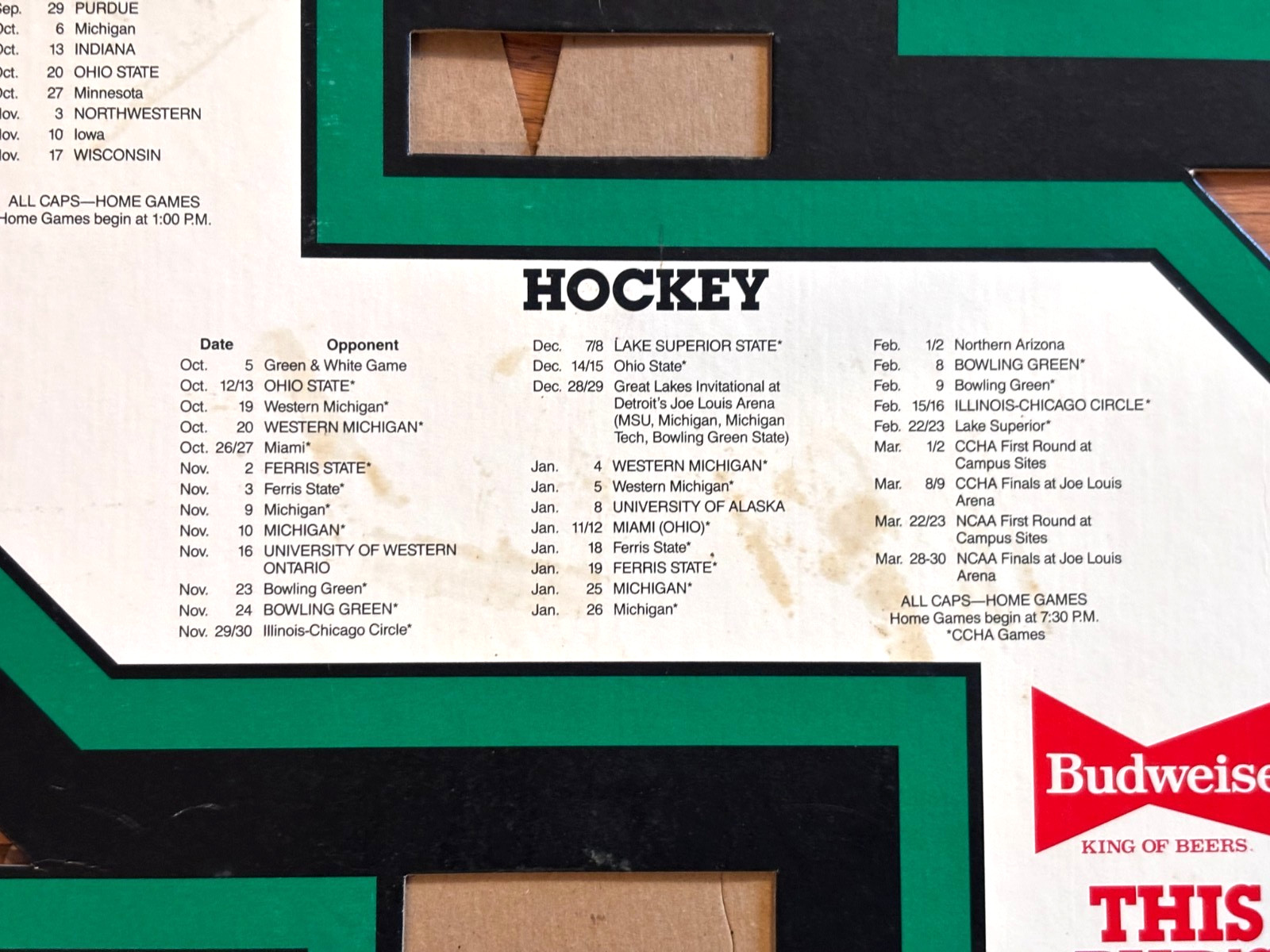 1984-85 Michigan State Spartans Sports Schedule Cardboard Countertop Display