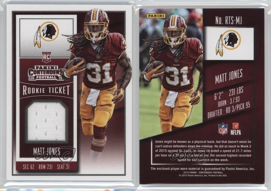 2015 Panini Contenders Rookie Ticket Swatches Matt Jones (Standing Upright) 2r5