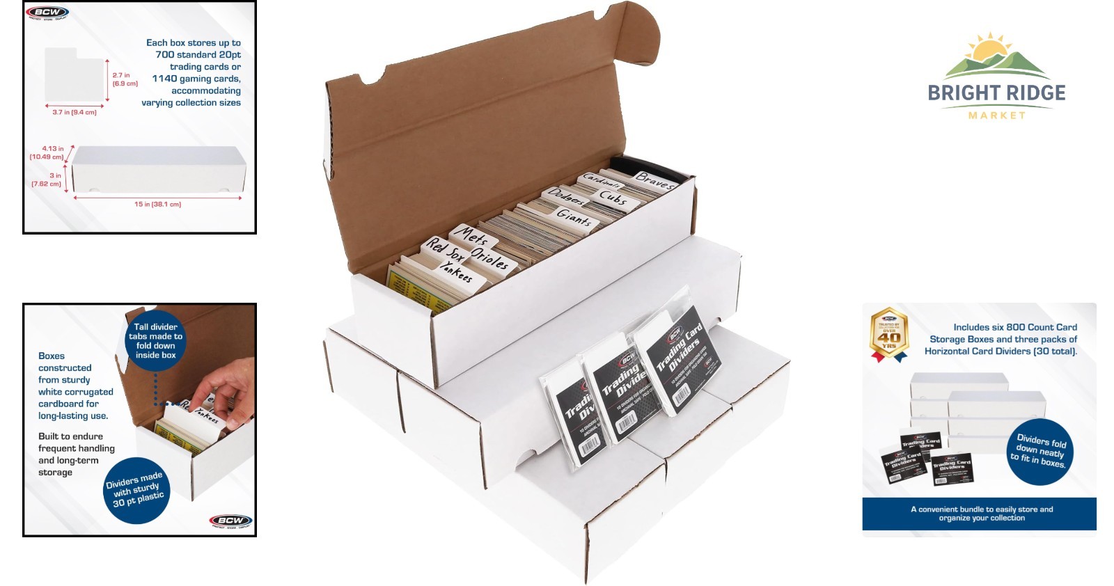 Heavy-Duty Card Storage Solution: 6 Boxes with 30 Horizontal Dividers Included