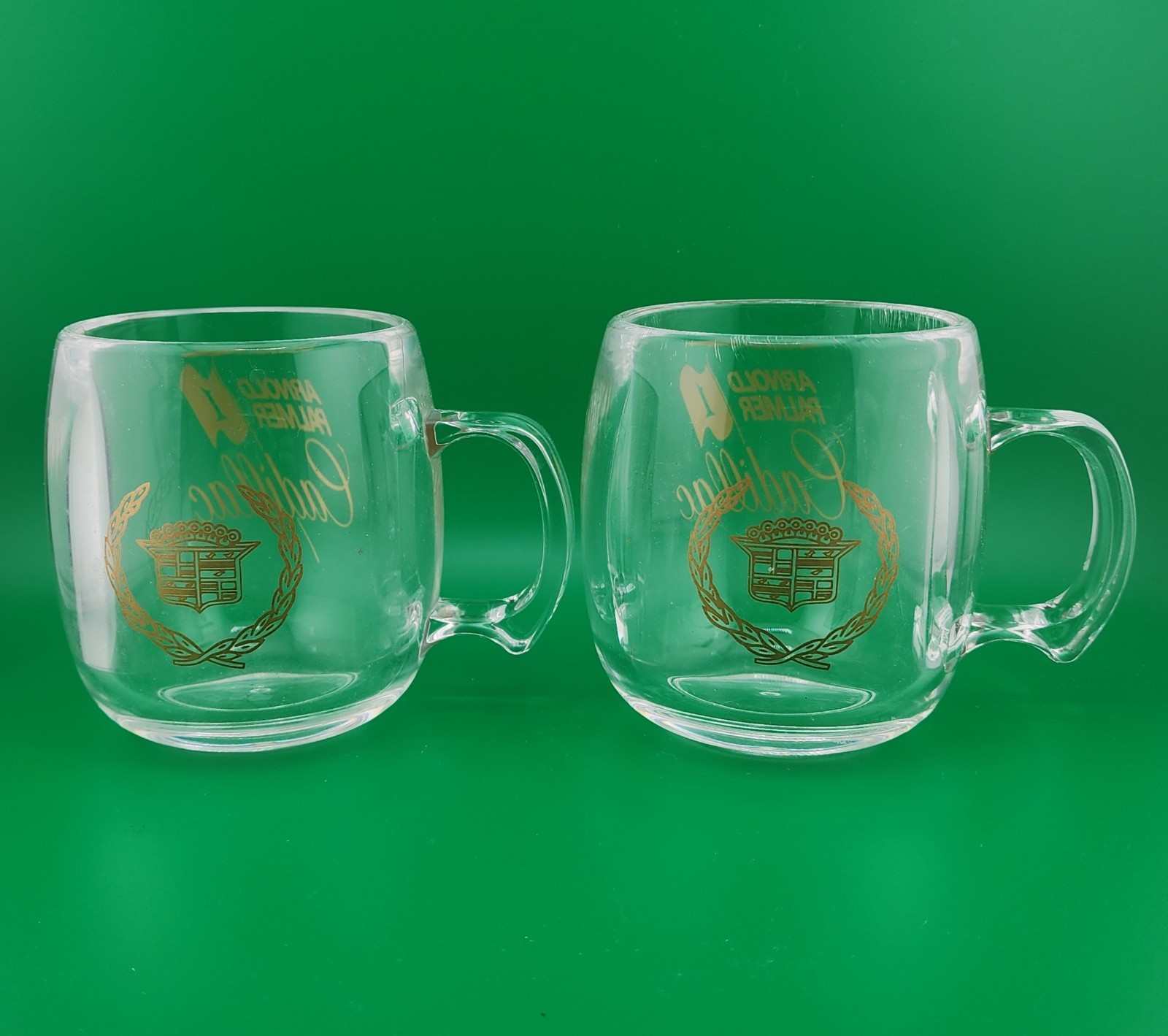 Set of 2 Arnold Palmer Cadillac Plastic Acrylic Clear Mugs Cups USA Golf RARE