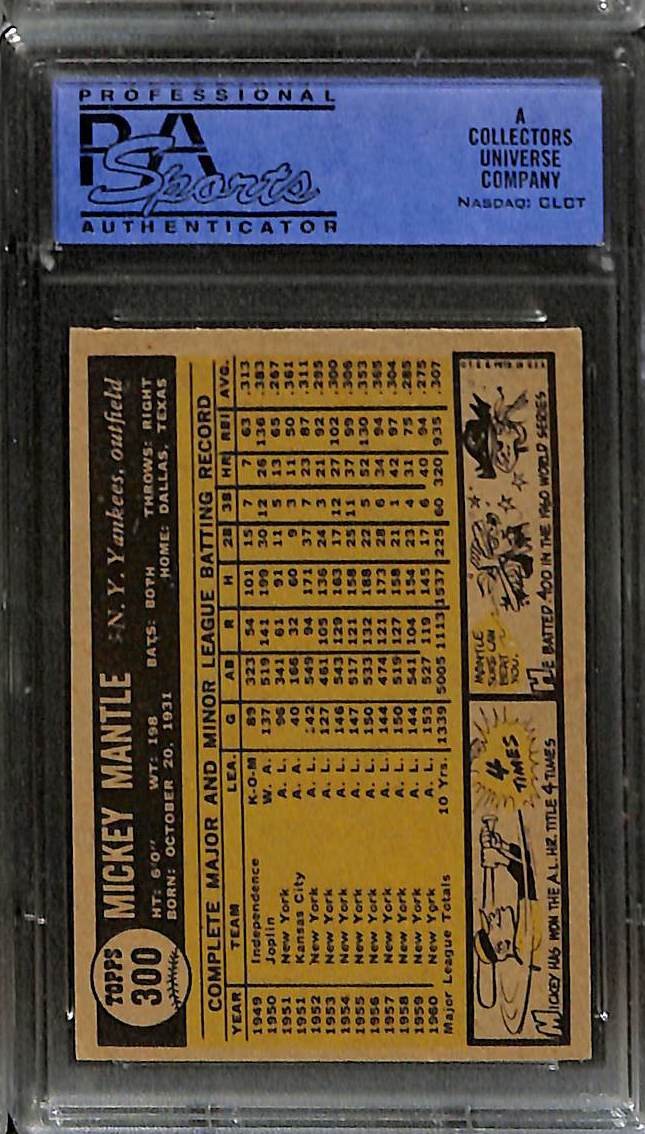 1961 Topps #300 Mickey Mantle PSA 6 EX-MT 11066100