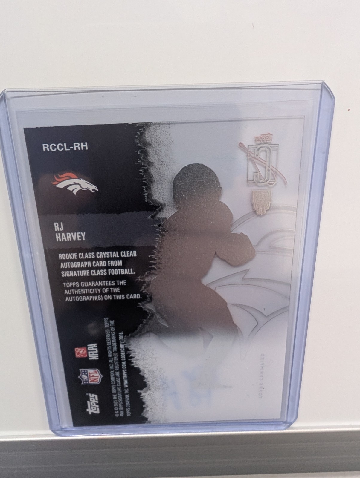 Topps Crystal Clear RJ Harvey Autograph and bonus card Denver Broncos Rookie