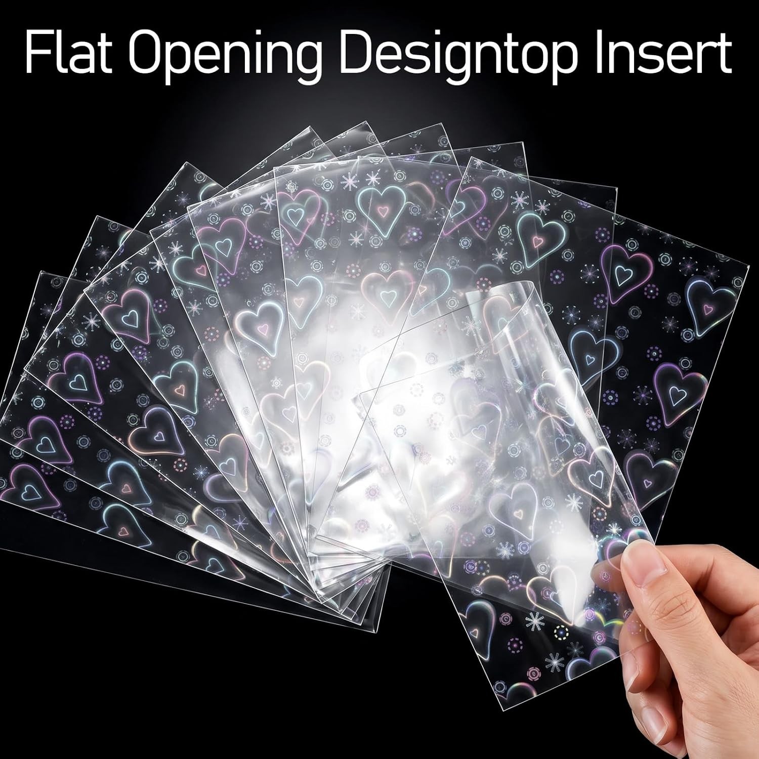 200pcs Photocard Sleeves Heart Laser Holographic Foil Cute Photo Card Pack