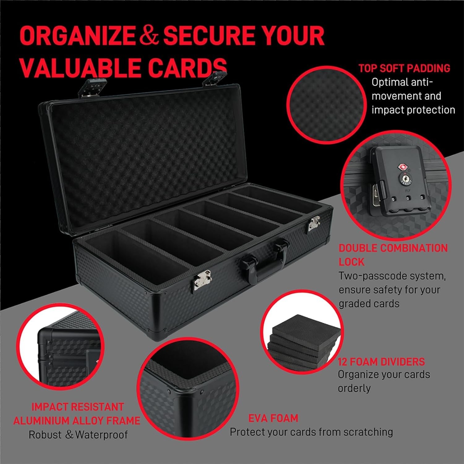 6 Row TSA Combination Lock Graded Card Storage Case for PSA Cards
