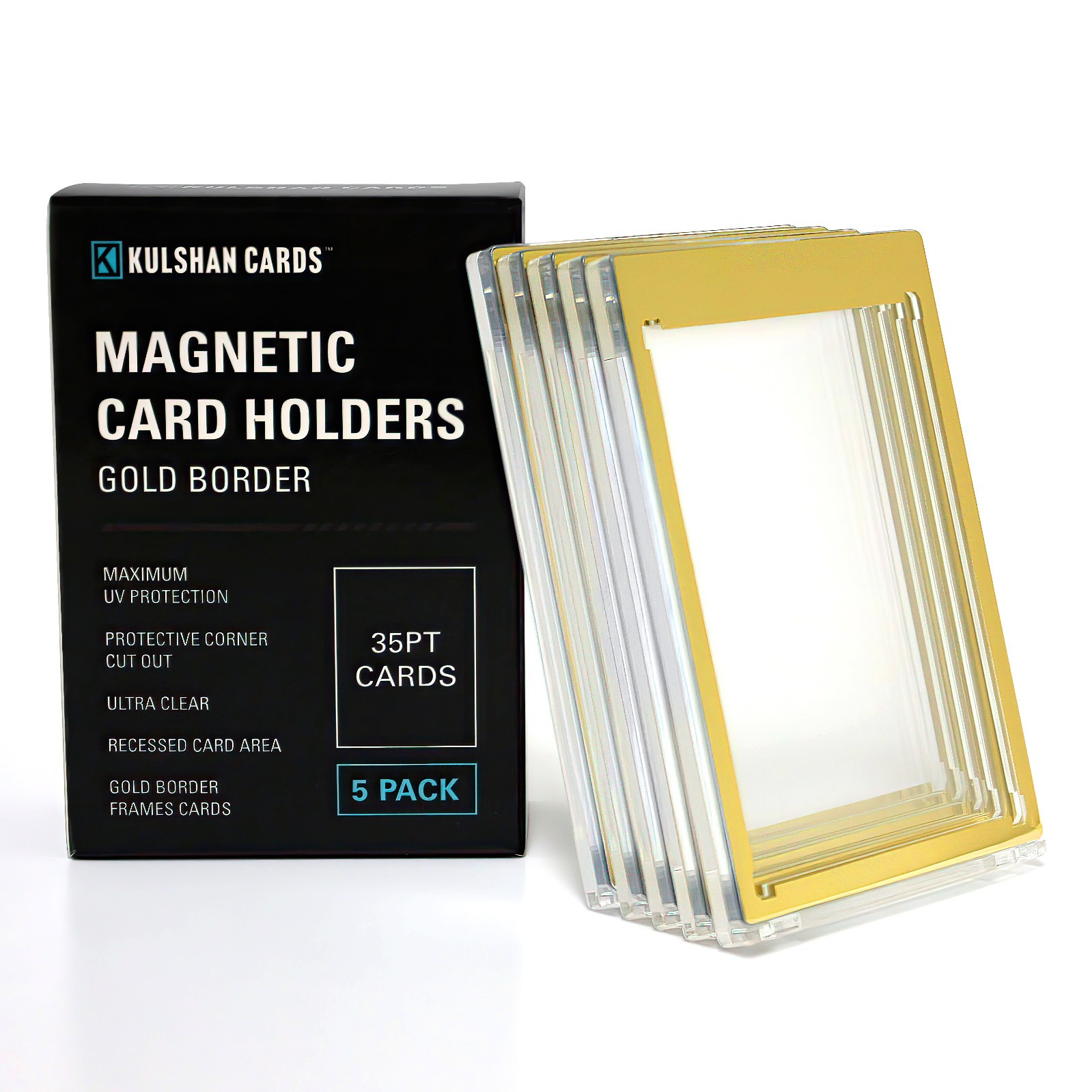Kulshan Cards Gold Border Magnetic Holders for 35PT Cards – 5 Pack