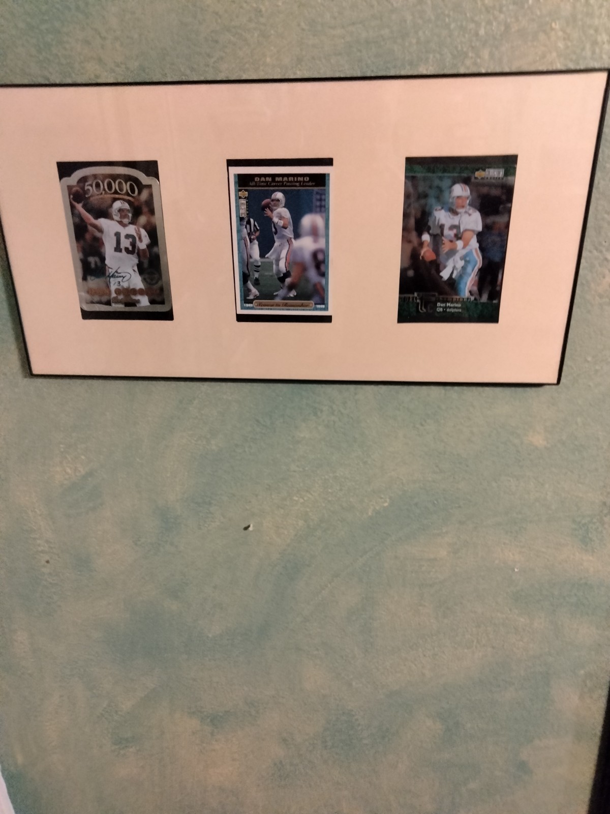 Set of 3 Dan Marino cards framed in 10.5 x 20 inch for display