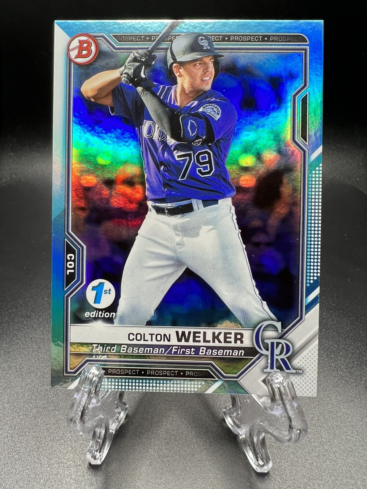 2021 Bowman 1st Edition Sky Blue Foil Colton Welker #BFE-15 Rockies