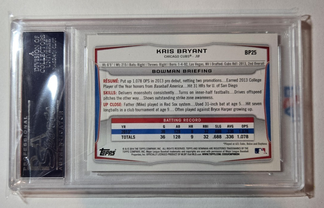 2014 Bowman Kris Bryant #BP25 1st Bowman Prospects Chicago Cubs PSA 10