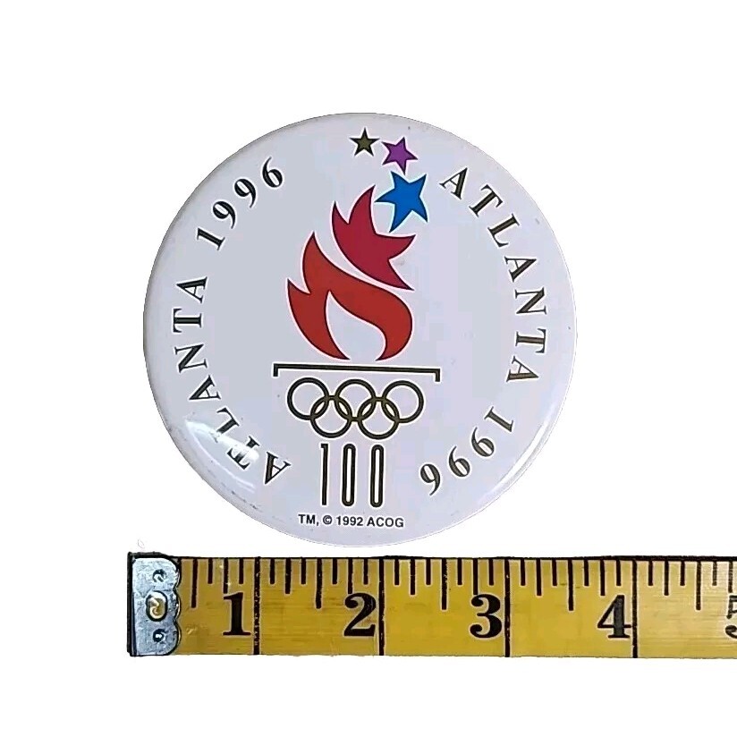 Vintage Atlanta 1996 Olympic Games 1 Button White 3.5in Discoloration On Back