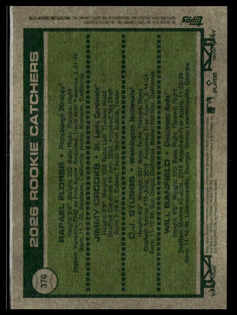 2026 Topps Heritage 376 Flores Crooks Stubbs Banfield RC Short Print SP