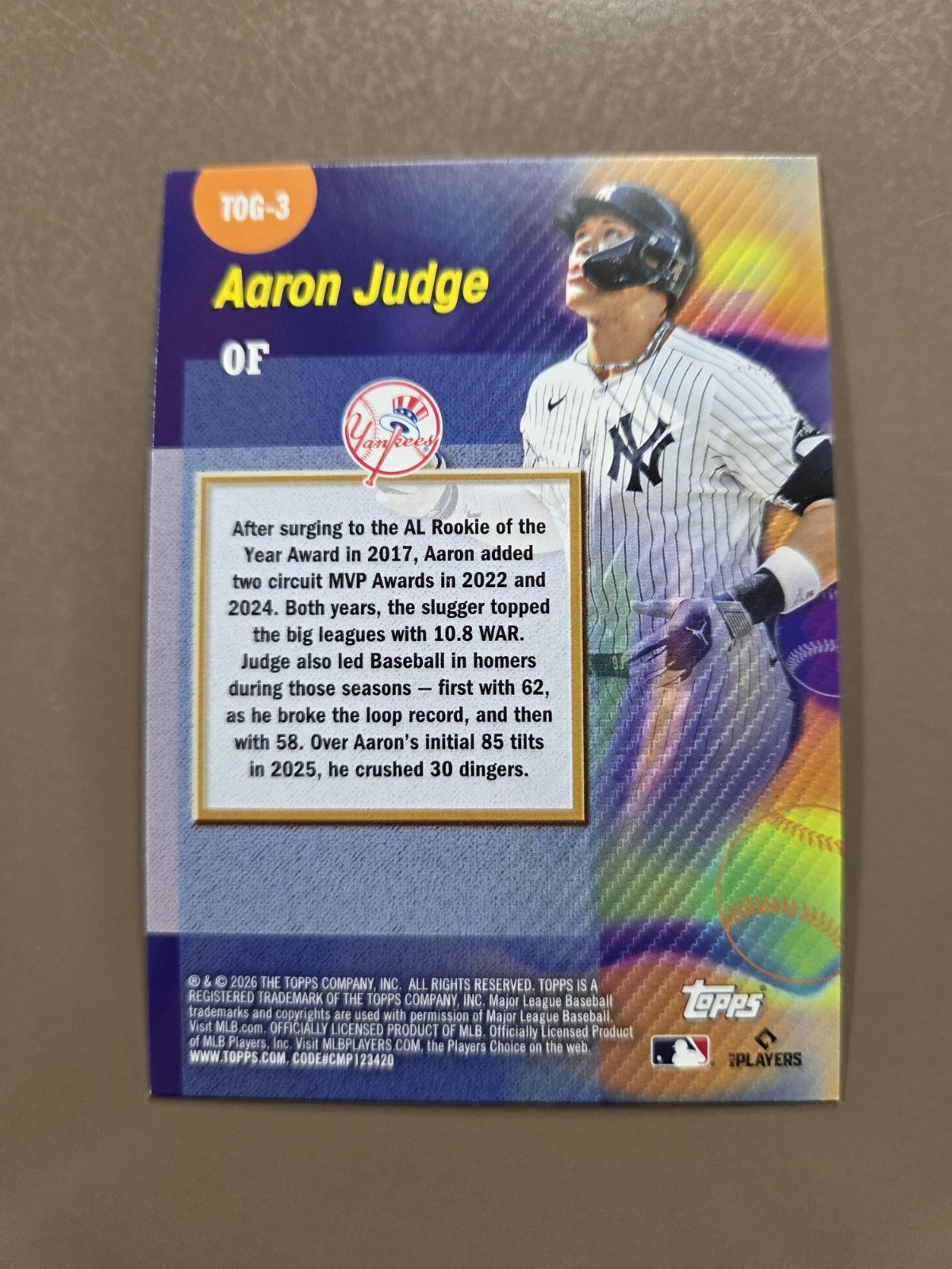 2026 Topps Series 1 – Titans of the Game Aaron Judge #TOG-3