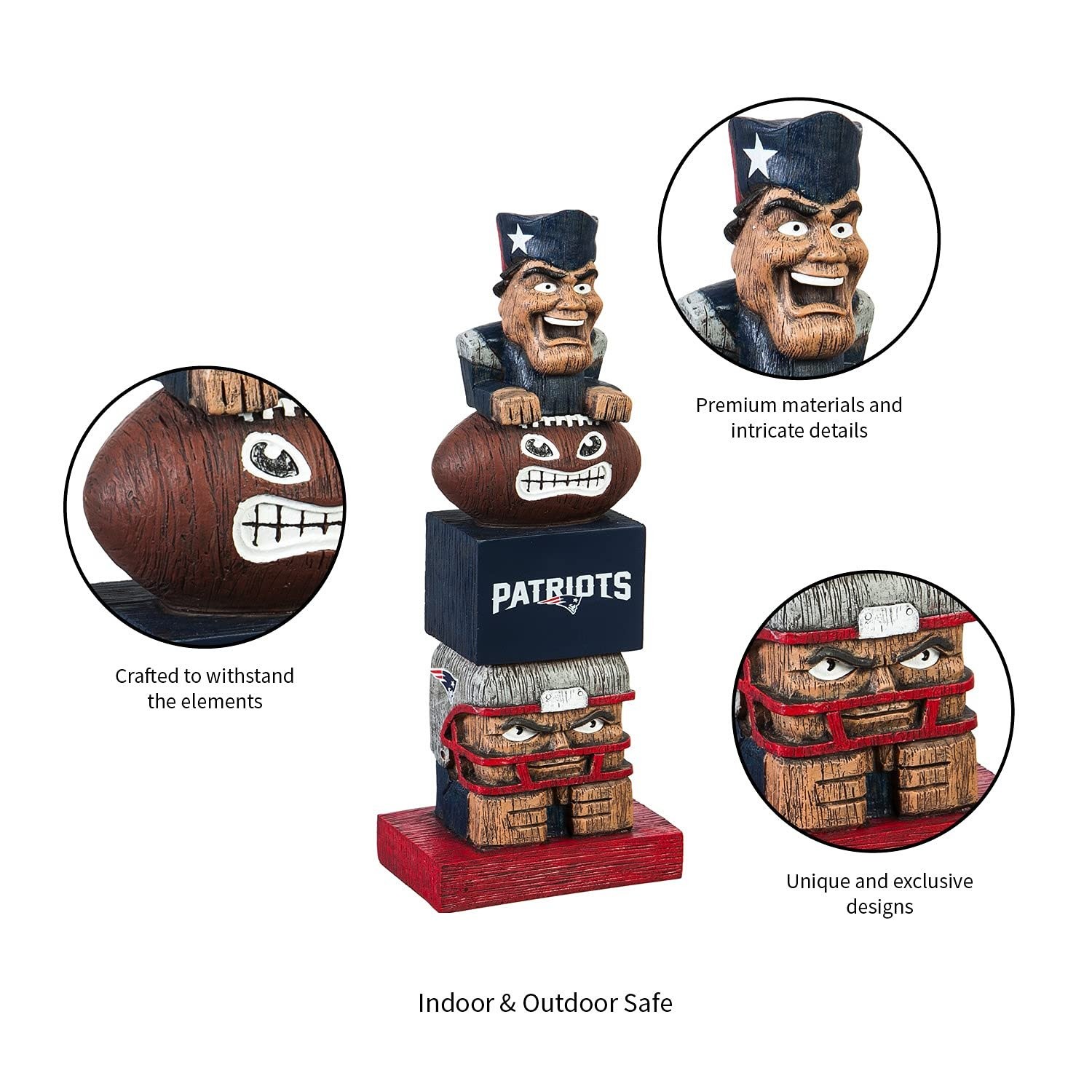 New England Patriots Tiki Totem Garden Statue, Hand Painted Resin, 16 Inch,…