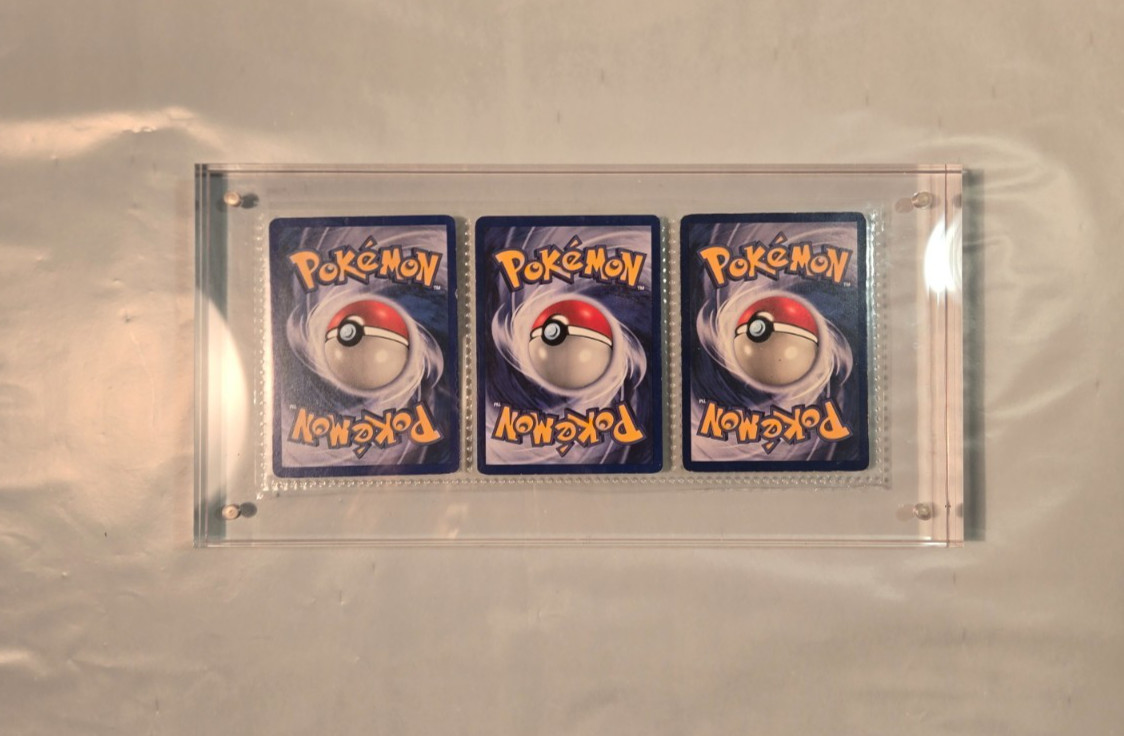 Magnetic Pokemon Card Display Case 3 Card Acrylic Holder Frame Protective