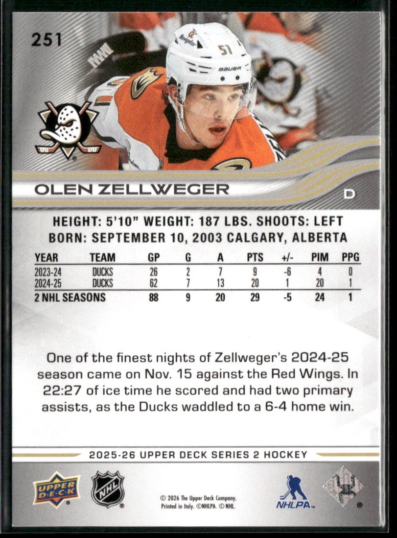 Olen Zellweger 2025-26 Upper Deck Hockey #251