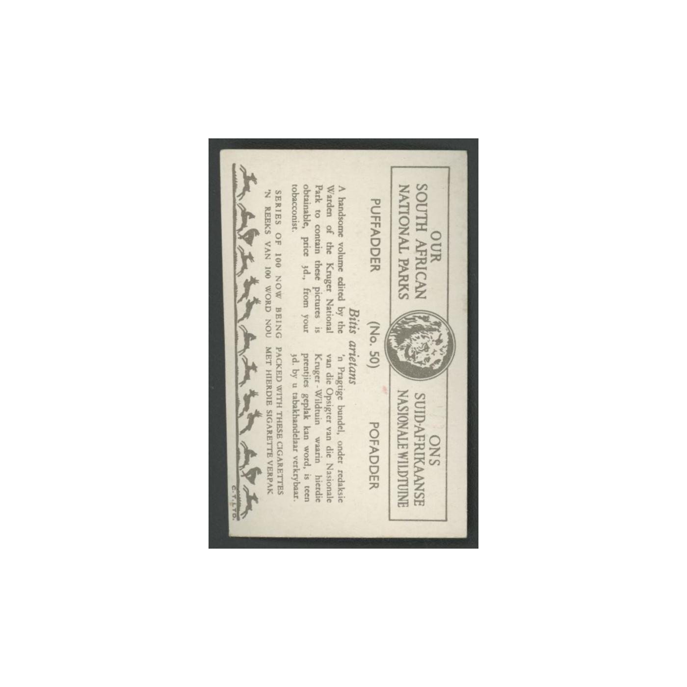 Puffadder 1940 United Tobacco Co Our South African National Parks #50.0 EX