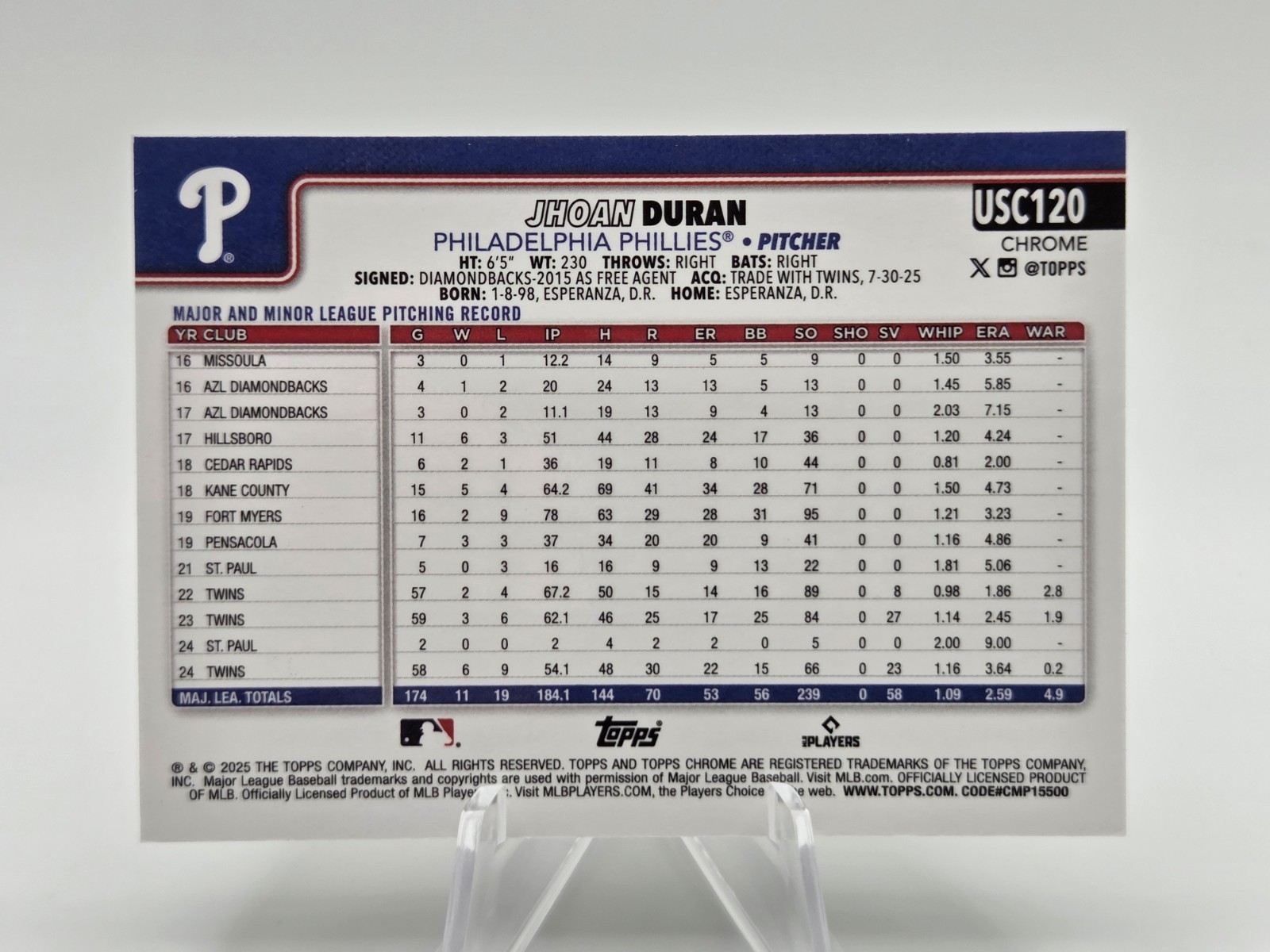 2025 Topps Chrome Update Sapphire- Jhoan Duran Green /99 #USC120 Phillies