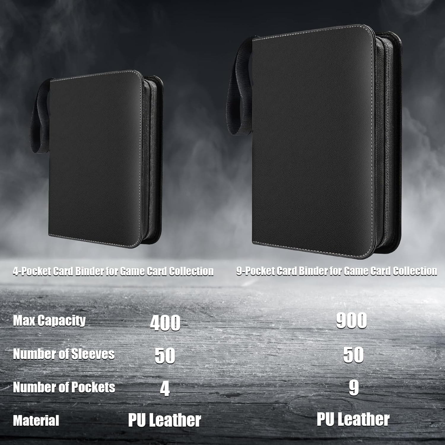 900 Card Pocket Binder with Zipper 9 Pocket Trading Cards Album Folder Black US