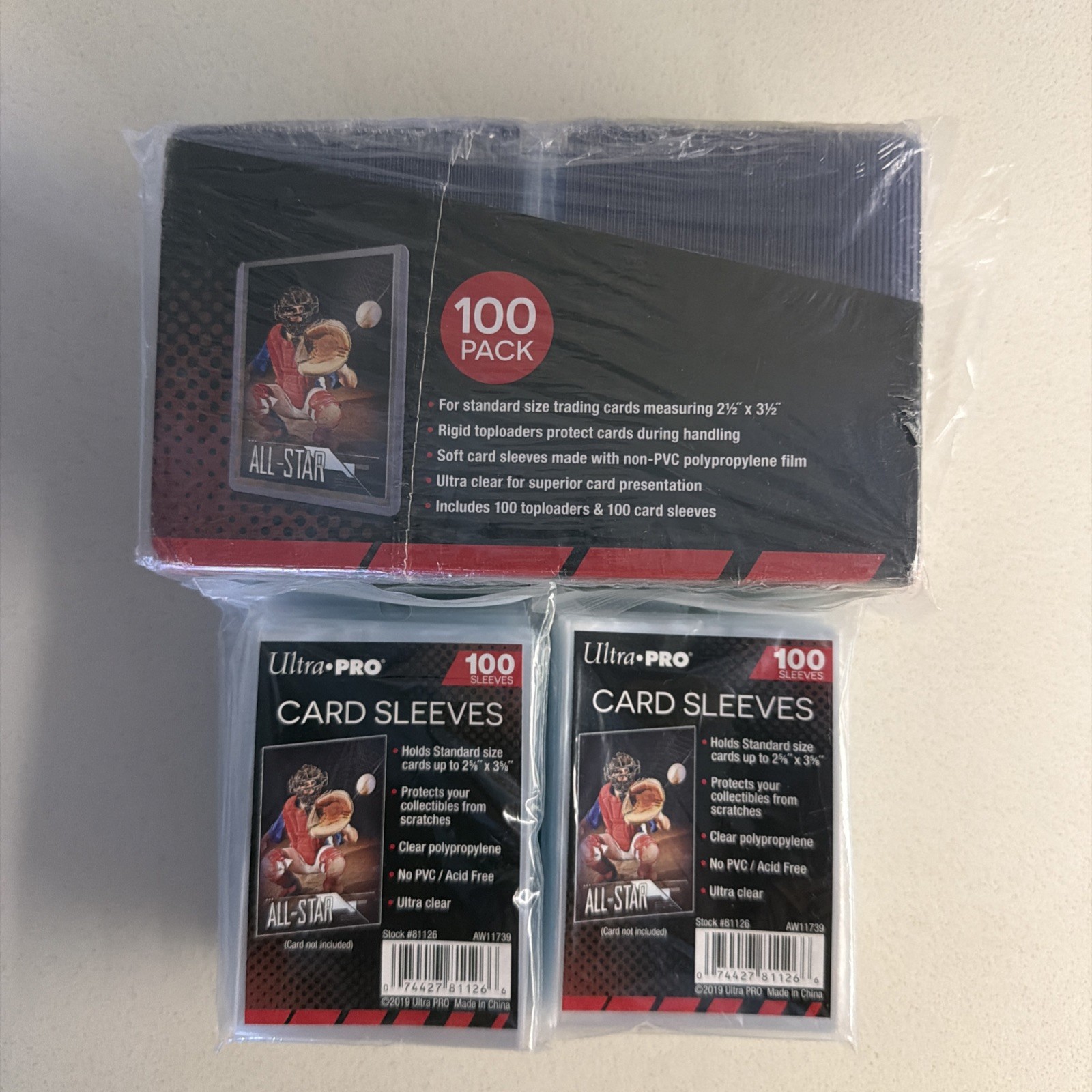 Ultra Pro Toploaders & Card Sleeves 100 Count + 10 Packs Of 100 Card Sleeves