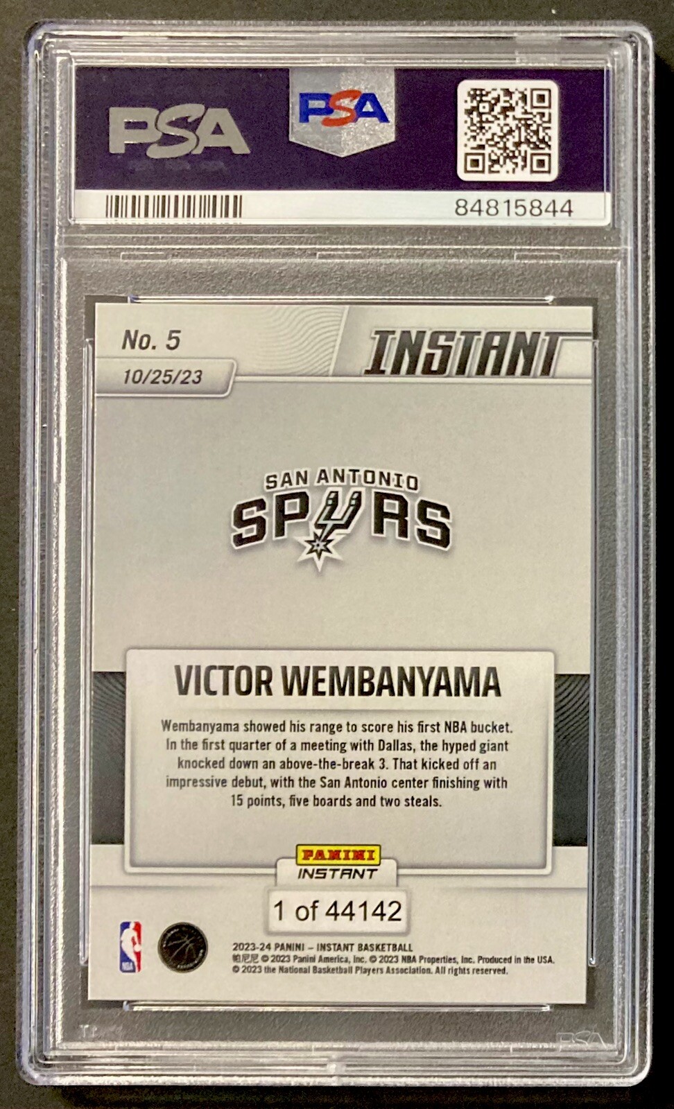 2023-24 Panini Instant Victor Wembanyama RC Rookie /44142 NBA Spurs #5 PSA 9 🔥