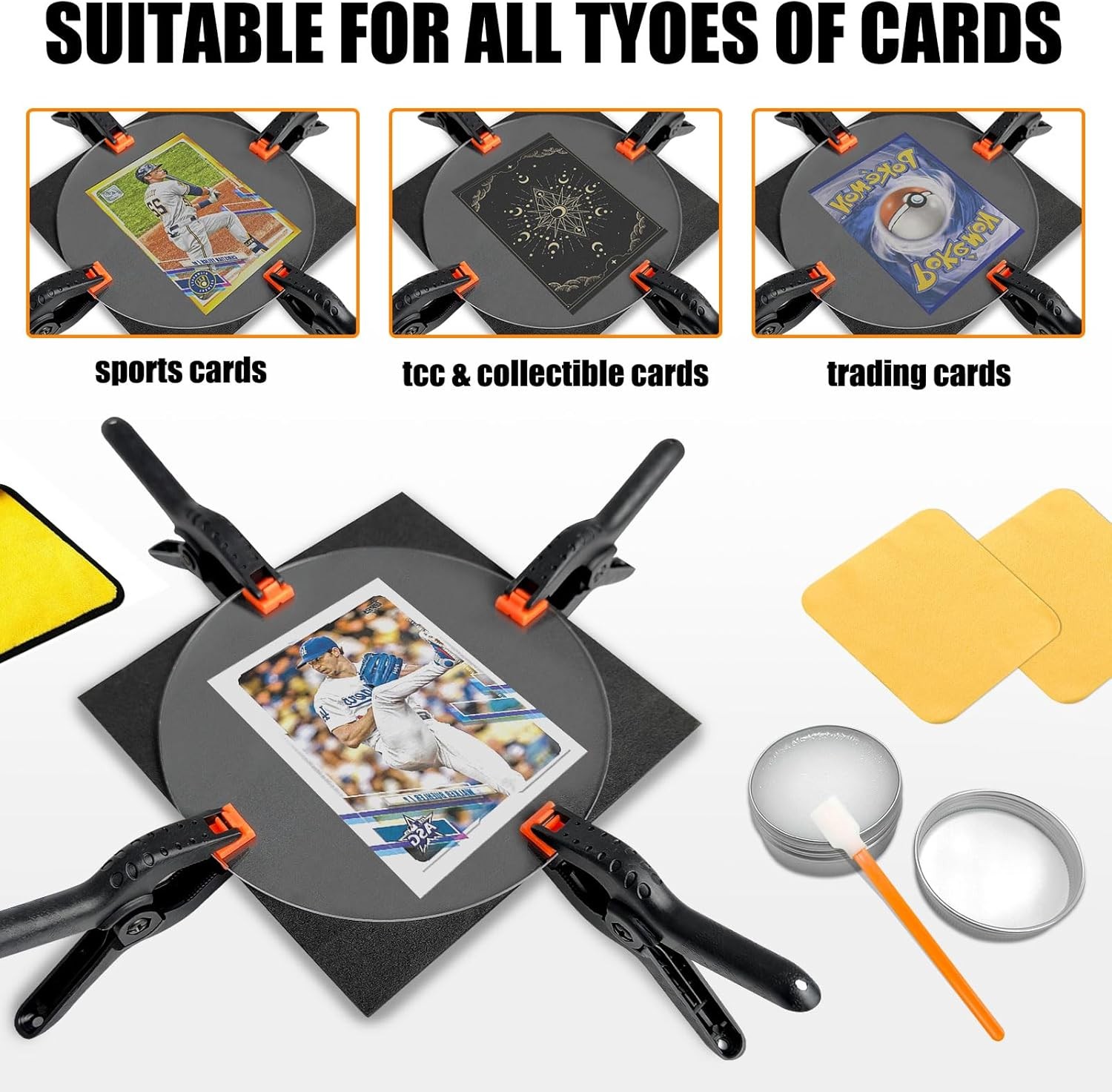 267 Pcs Card Care Clean Kit,Trading Card Cleaning Kit with Fixing Jig and EVA Sh