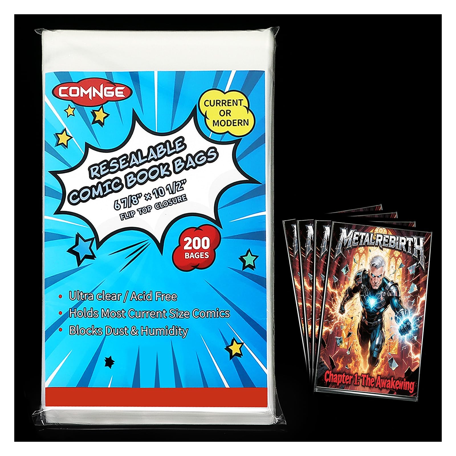 200ct Resealable Current Comic Book Bags – Acid-Free & Crystal Clear Comic Bo…
