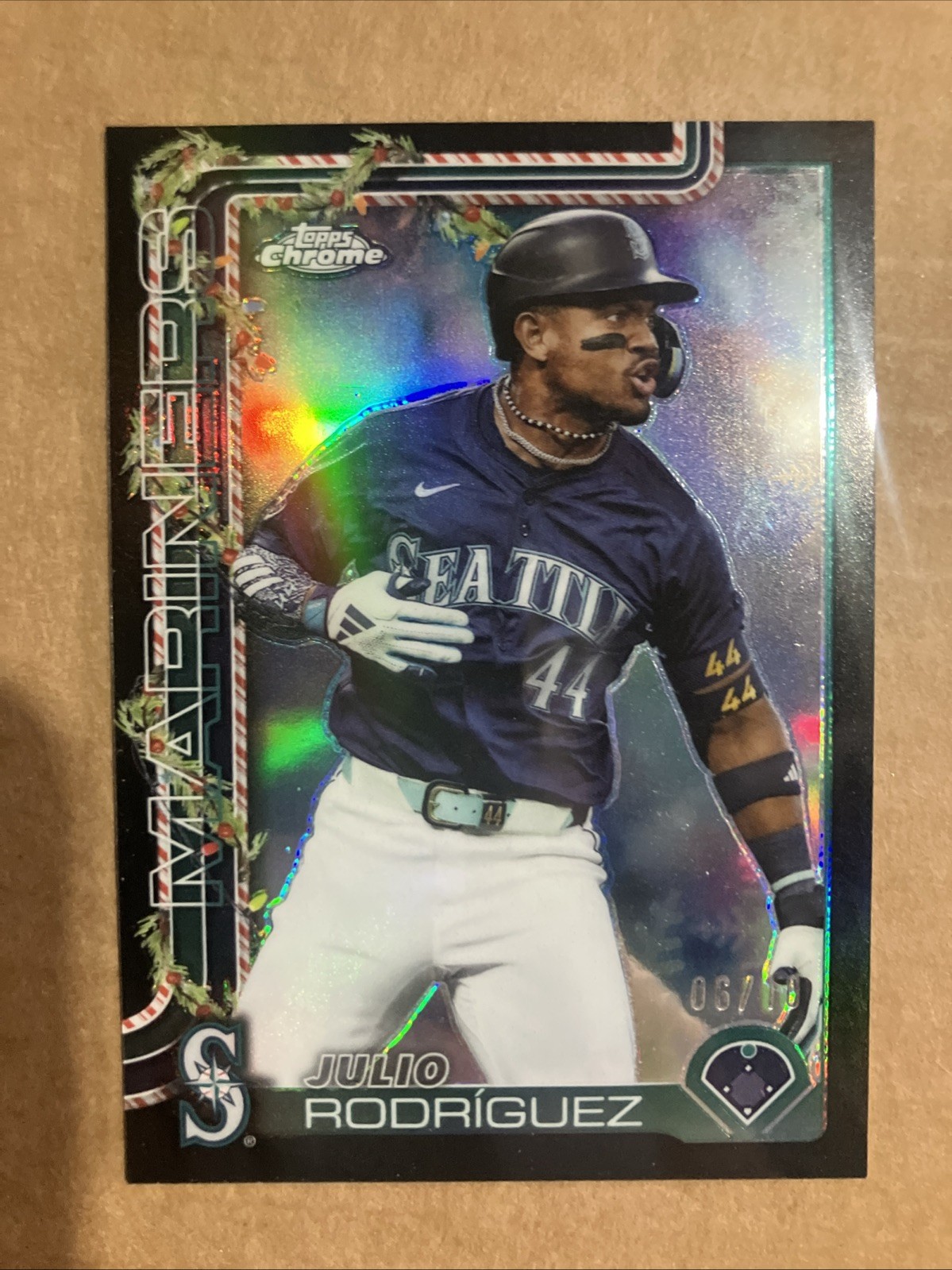 2025 Topps Holiday Chrome Julio Rodriguez #HC186 Black Refractor 6/10