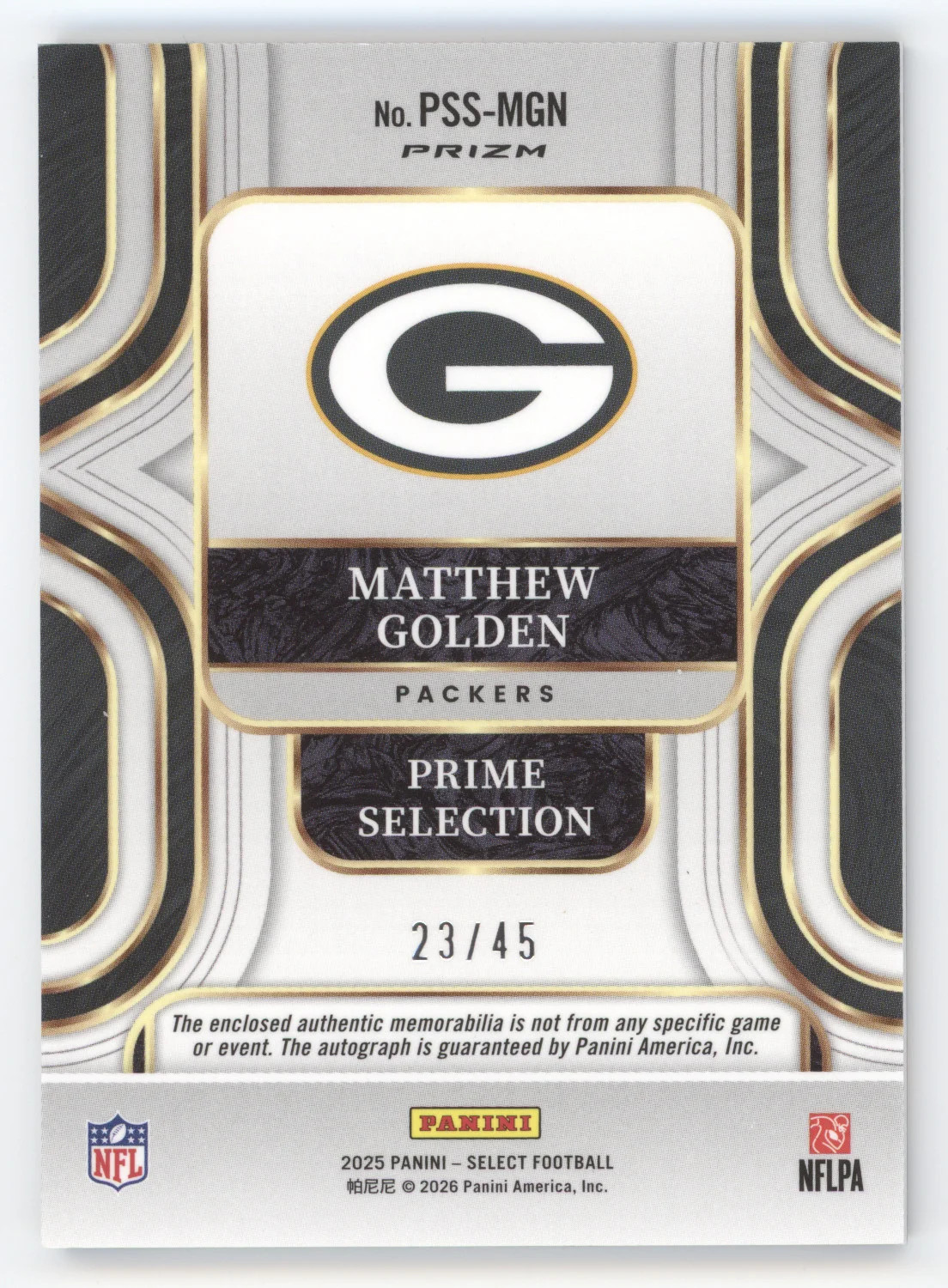 2025 Select Prime Selections Signatures Matthew Golden #MGN Orange Pulsar 23/45