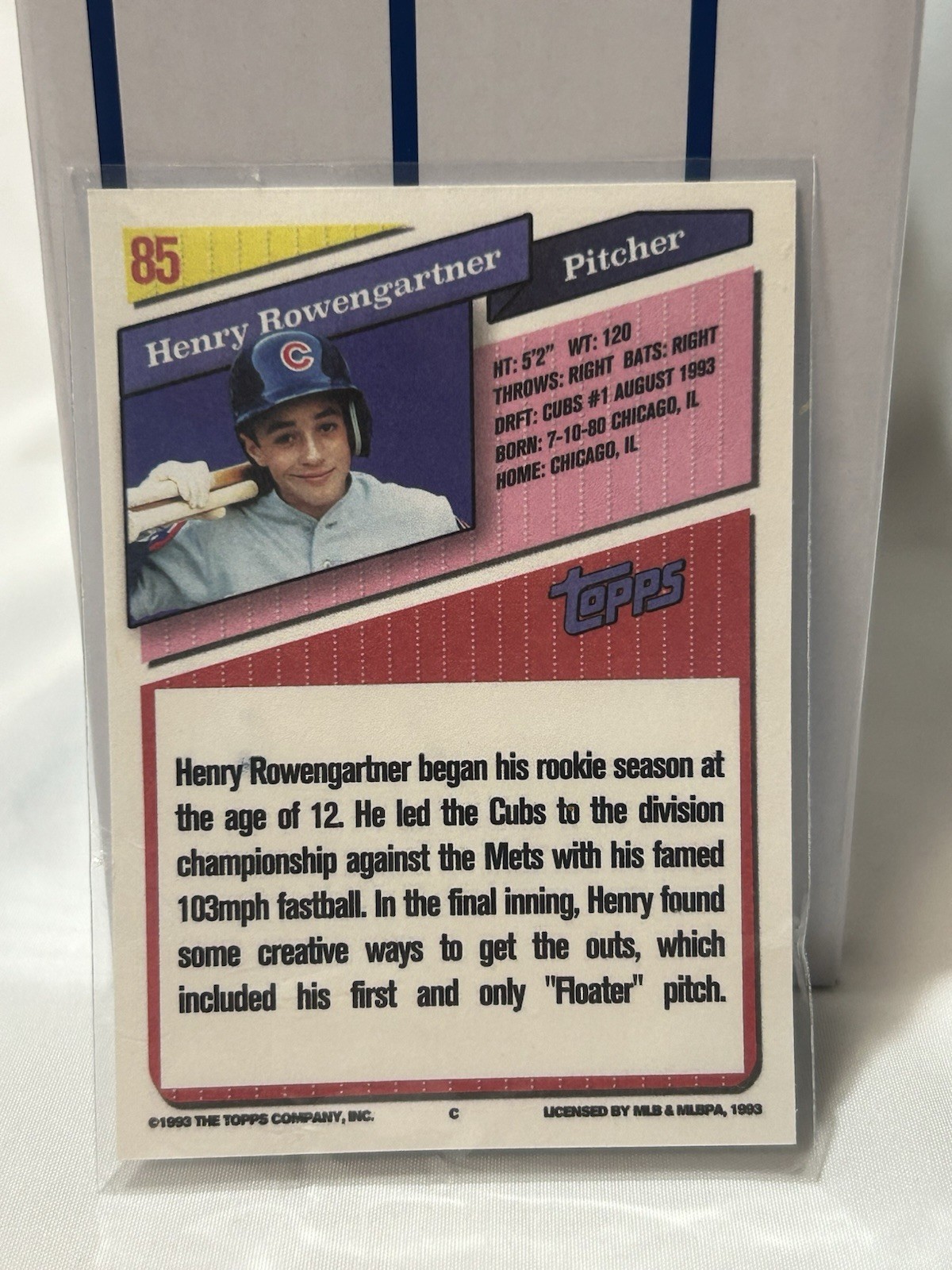THOMAS IAN NICHOLAS HENRY ROWENGARTNER ROOKIE OF THE YEAR SIGNED 1993 STYLE CARD