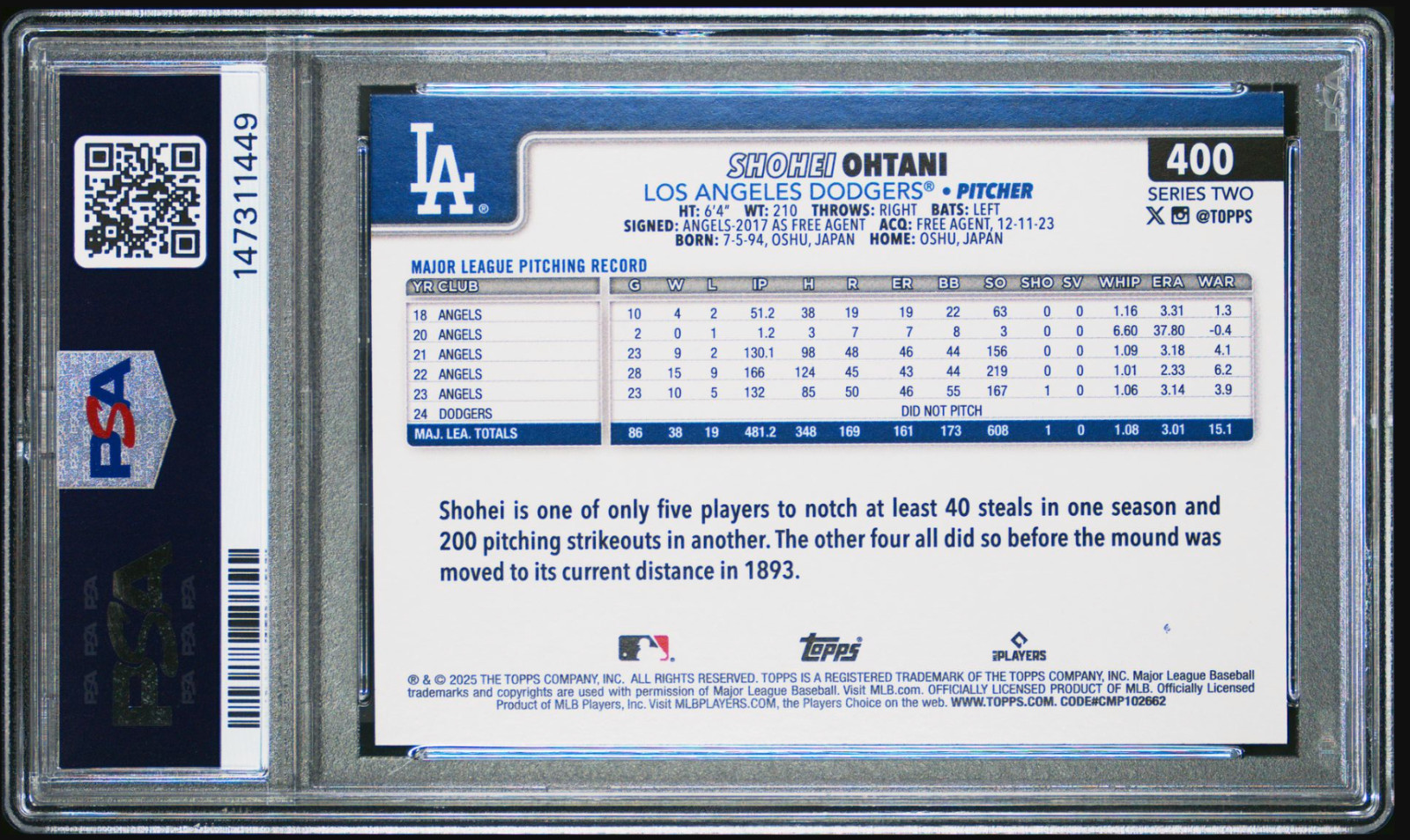 2025 Topps 582 Montgomery Set Shohei Ohtani #400 Foil PSA 9