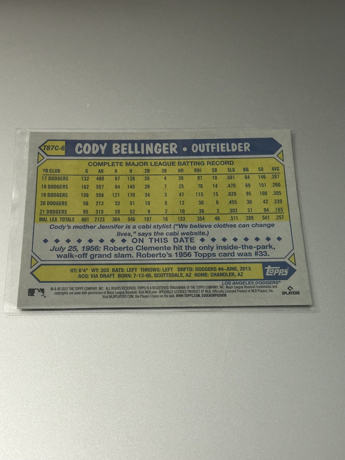 2022 Topps Chrome #T87C-6 Cody Bellinger Mojo Refractor Los Angeles Dodgers