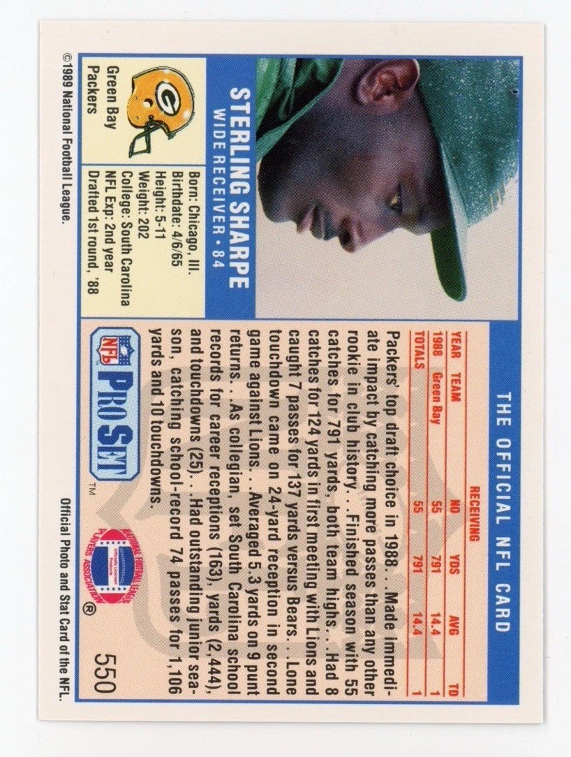 1989 Pro Set Final Update #550 Sterling Sharpe RC Mint HOF