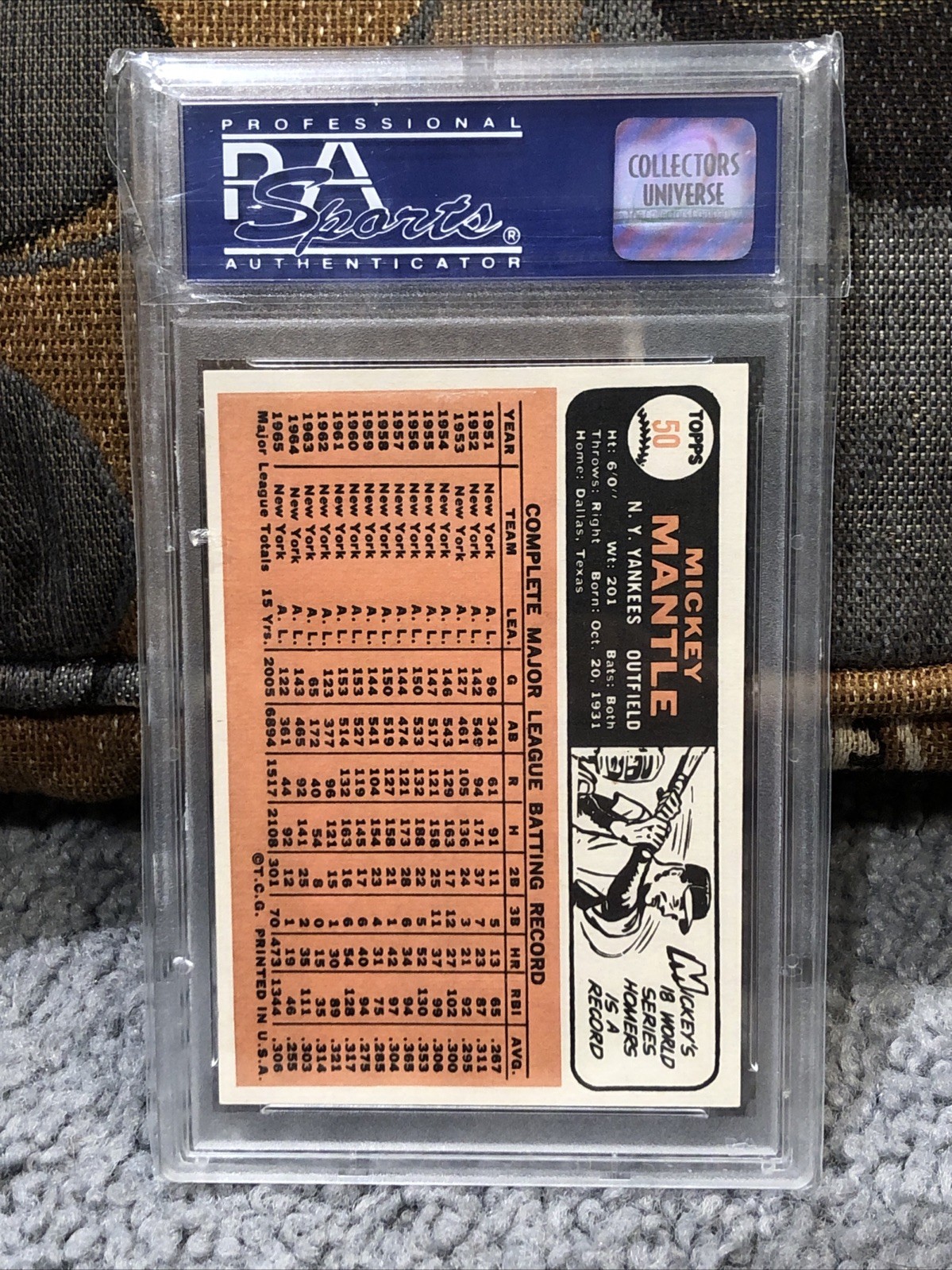 1966 Topps Mickey Mantle #50 NM-MT PSA 8 New York Yankees Hall of Fame