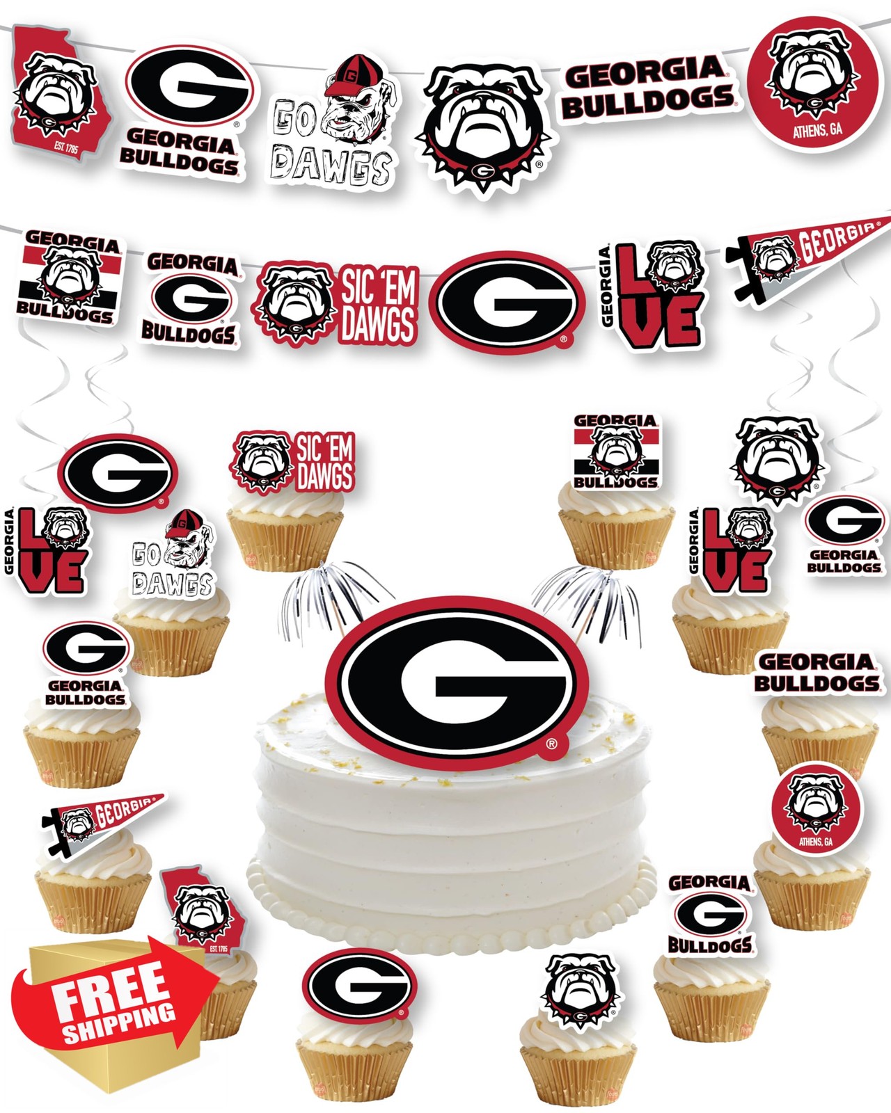 UGA Georgia Bulldogs Party Supplies 42pc Banner Cake Toppers