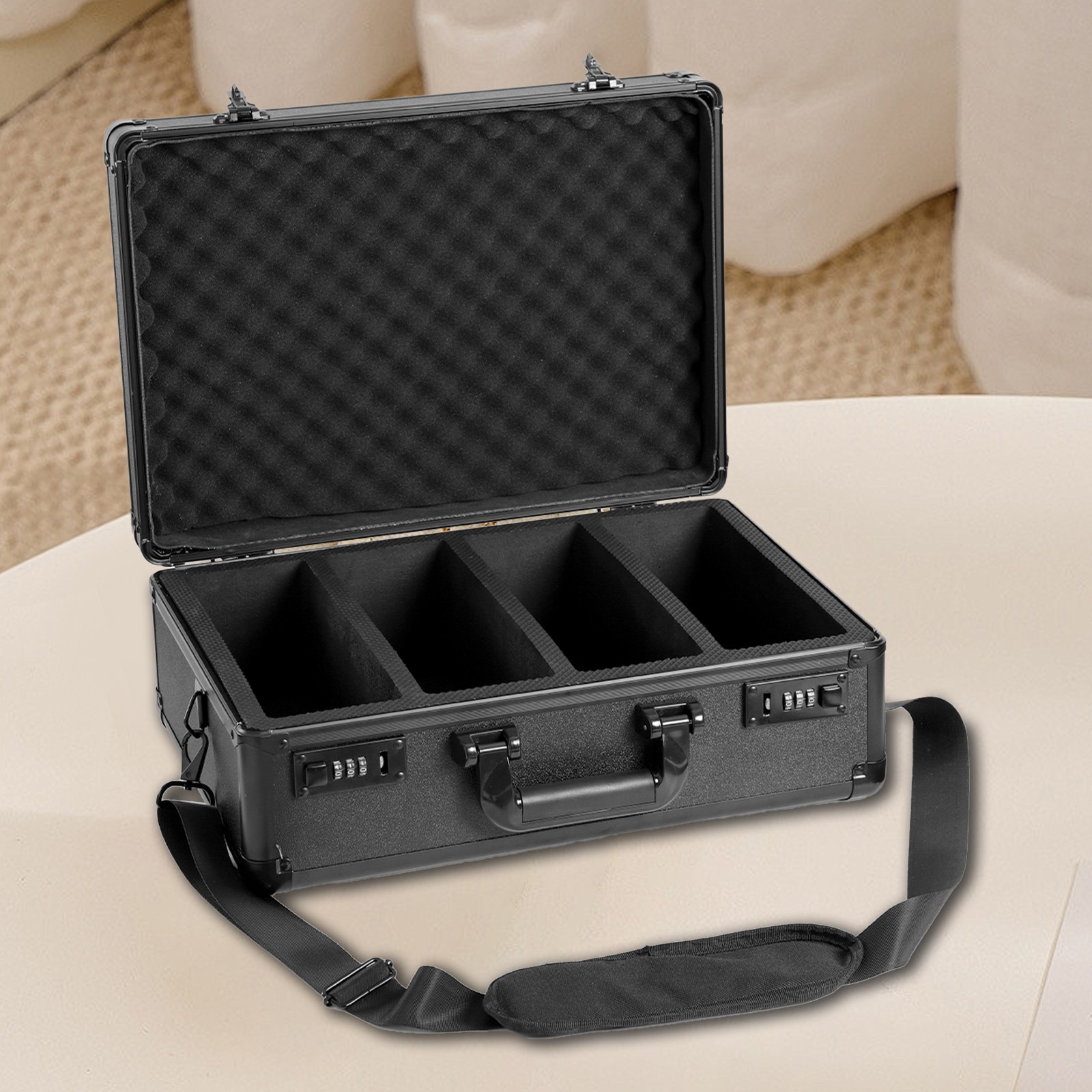 160 PSA Graded Card Storage Box Lockable 4-Slot Sports Card Case w/ Carry Strap