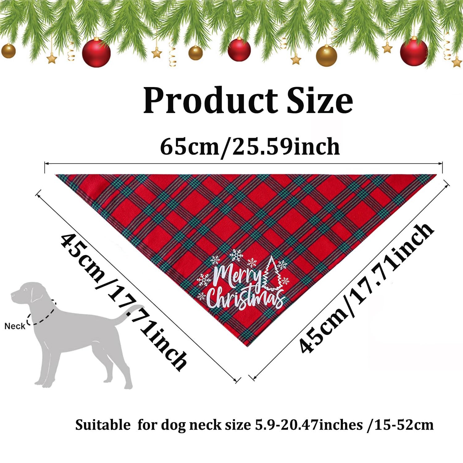 Christmas Dog Bandana 2 Pack, Classic Plaid Scarf Large, Merry