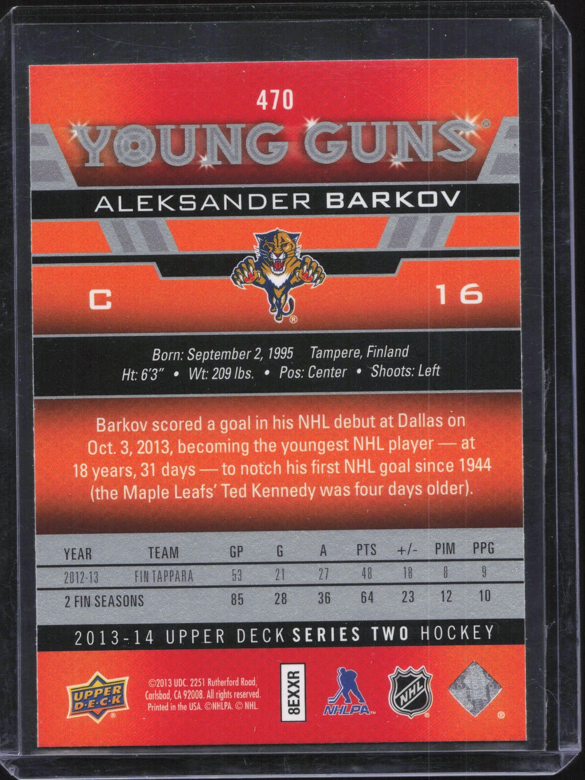 2013-14 Upper Deck Series 2 Aleksander Barkov #470 Young Guns Panthers