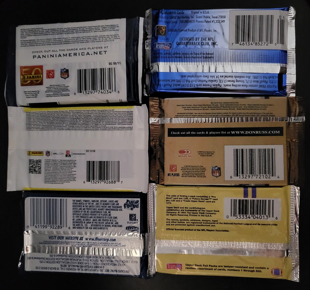 2018 – 1993 NFL Football 6 Mixed Pack Lot – Gift Idea! See Packs details within