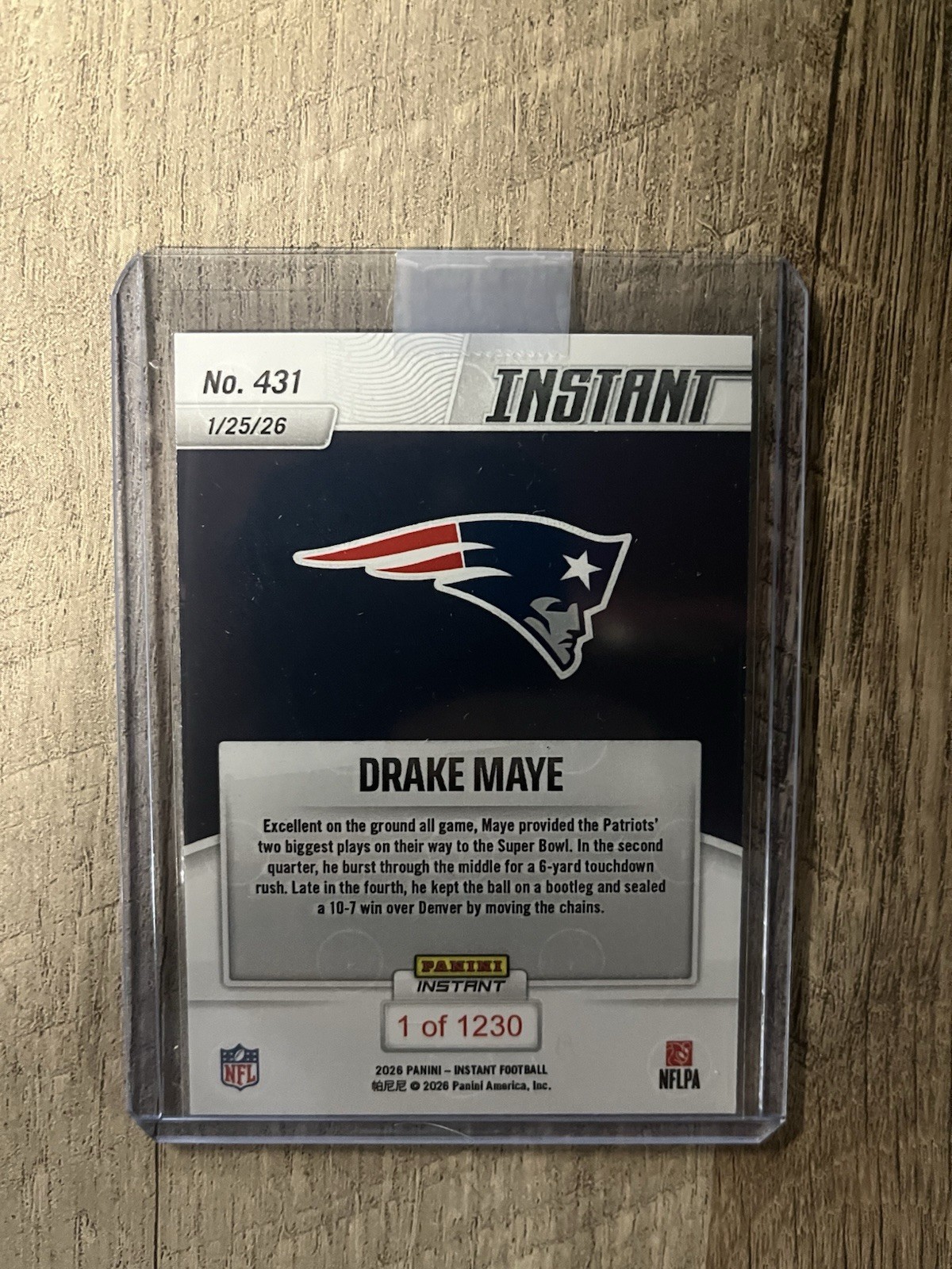 2025 Panini Instant NFL #431 Drake Maye Patriots AFC Championship SP #’d/1230