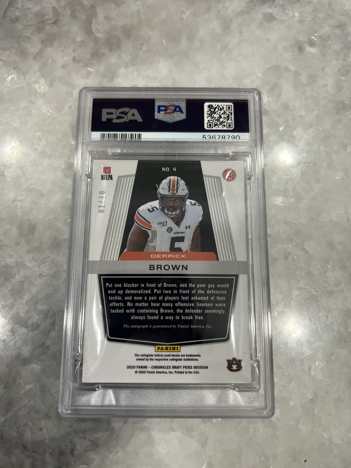 2020 Panini Obsidian DERRICK BROWN Rookie Auto Electric Etch Yellow 01/10 PSA 9