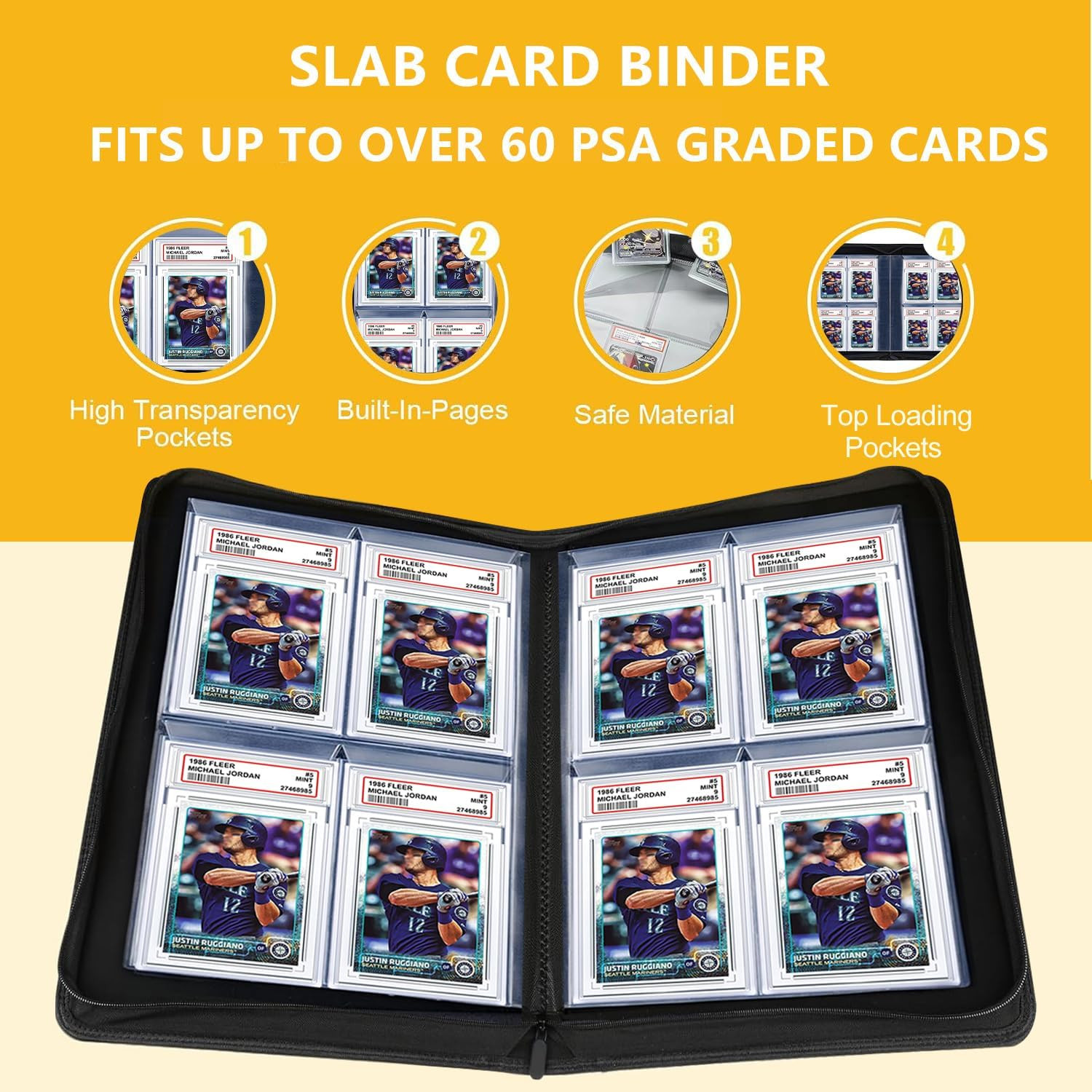 40 Pockets Graded Card Binder, Toploading PSA Slab Holder Album, PU Leather Grad