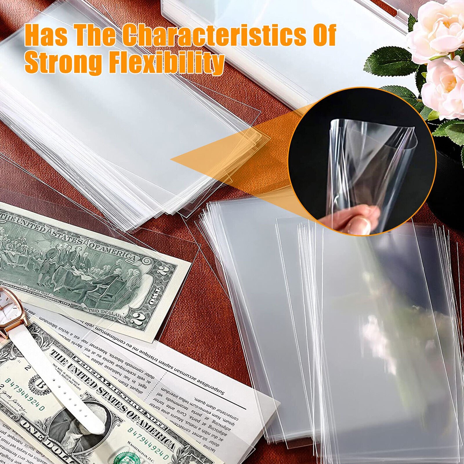 200Pcs Currency Sleeves Paper Money Bill Holder Banknote Storage Protector Case