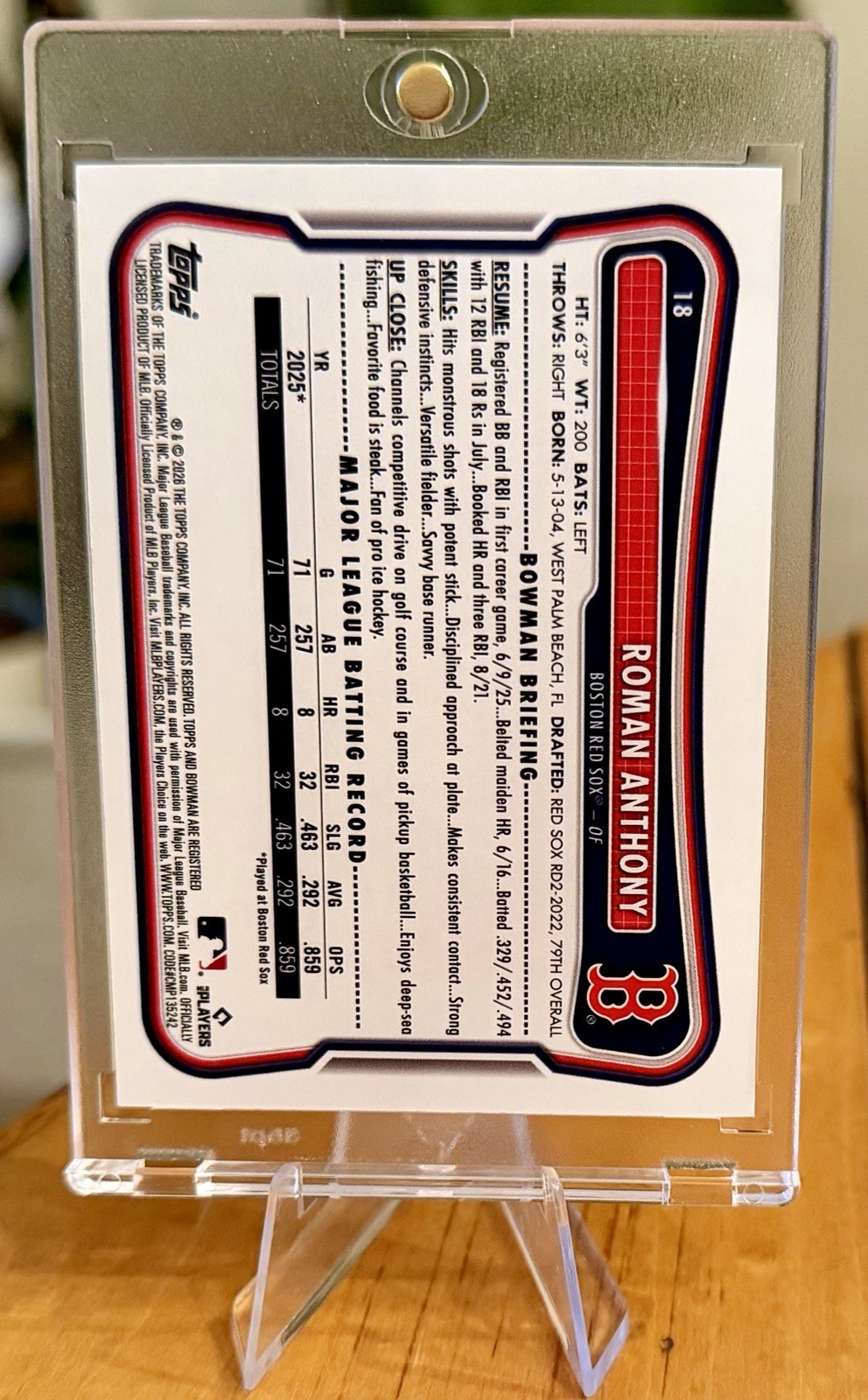 Roman Anthony 2026 Bowman #18 White Scorecard RC SSP #10/10 Bookend Red Sox
