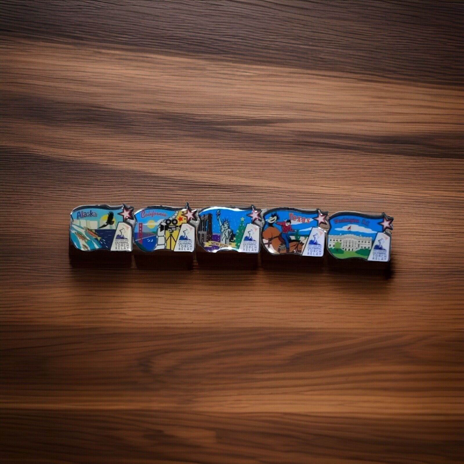 5 Pcs Winter Olympic Pins Salt Lake City Alaska Texas D.C. N.Y. California