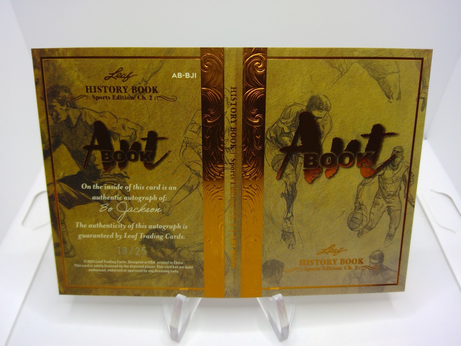 2025 Leaf History Book Bo Jackson Auto Art Book Bronze Foil /25 Raiders #AB-BJI
