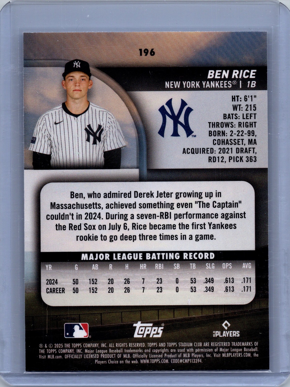 2025 Stadium Club #196 Ben Rice